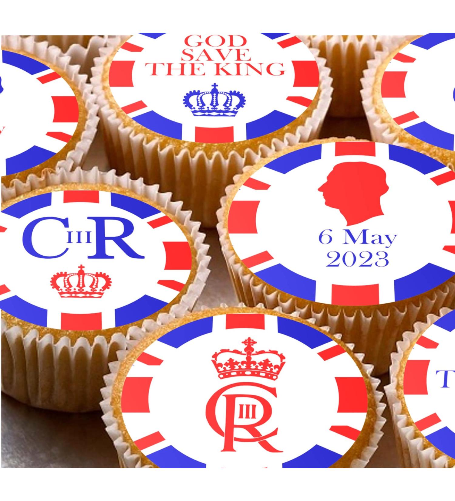 24 Charles III Coronation Edible party decorations in icing sheet iced fondant cake and cupcake toppers - Buy Online on GoSupps.com