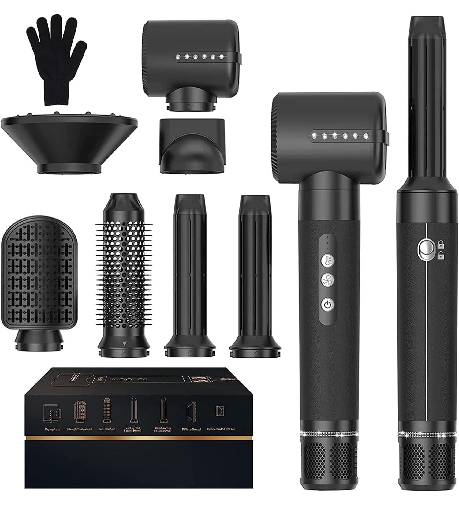 Air Styler 7 in 1: High-Speed 11000 RPM Hair Dryer & Warm Air Brush Set with 7 Attachments for Drying Smoothing Curling & Volume | Ions Care & Scalp Massager - Black - Buy Online on GoSupps.com