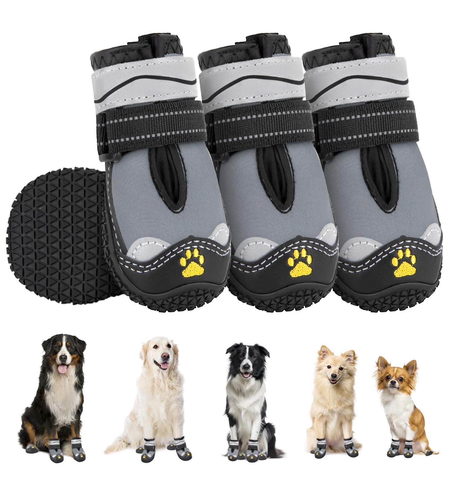 Slowton Dog Shoes - Waterproof Paw Protection Boots for Small & Medium Dogs | Non-Slip Sole & Reflective Velcro - Size 3 (S-Gray) - Buy Online on GoSupps.com