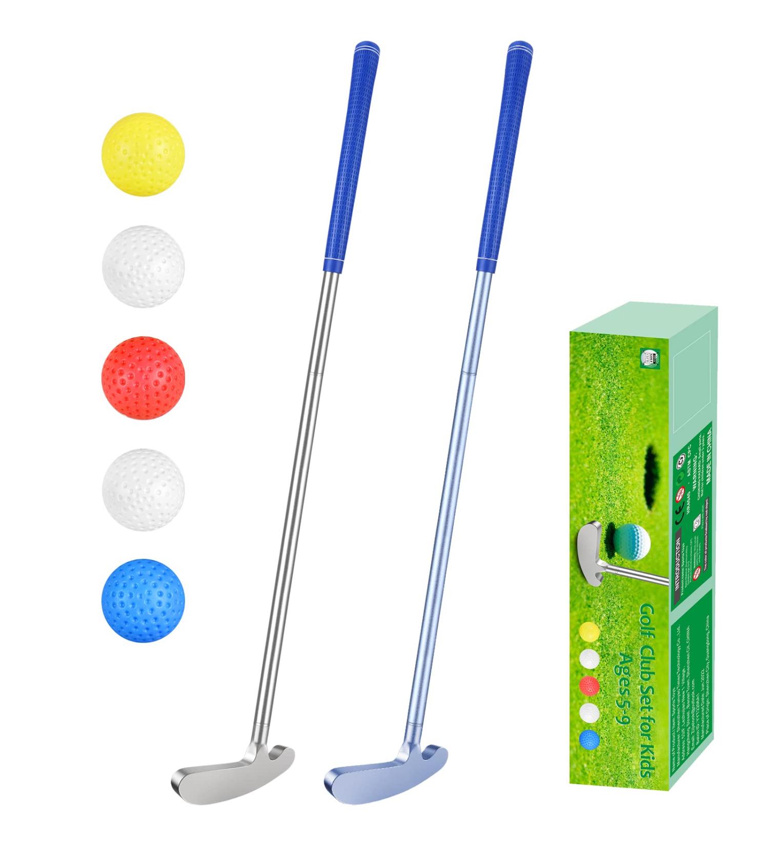 Wassteel Kids Golf Clubs-6063 Aluminum Alloy Left Handed Putter Set for 5 Year Old Boys Girls - Indoor/Outdoor Mini Golf Putters with 5 Plastic Balls - Silver&Blue - Buy Online on GoSupps.com