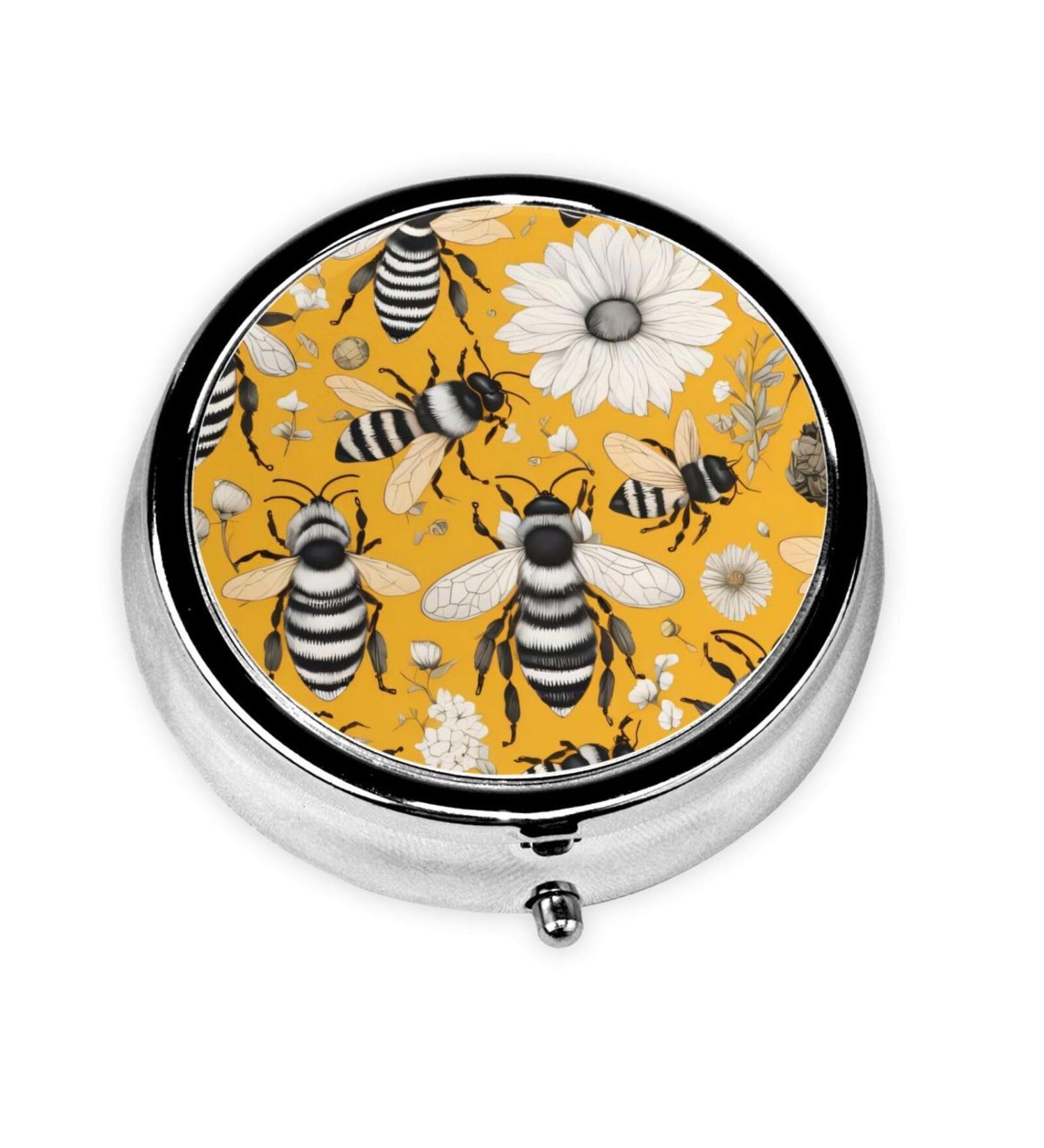 Buy Cute Little Bee Portable Metal Pill Box | Round Mini 3-Compartment Travel Organizer | Perfect for Small Pills - Buy Online on GoSupps.com