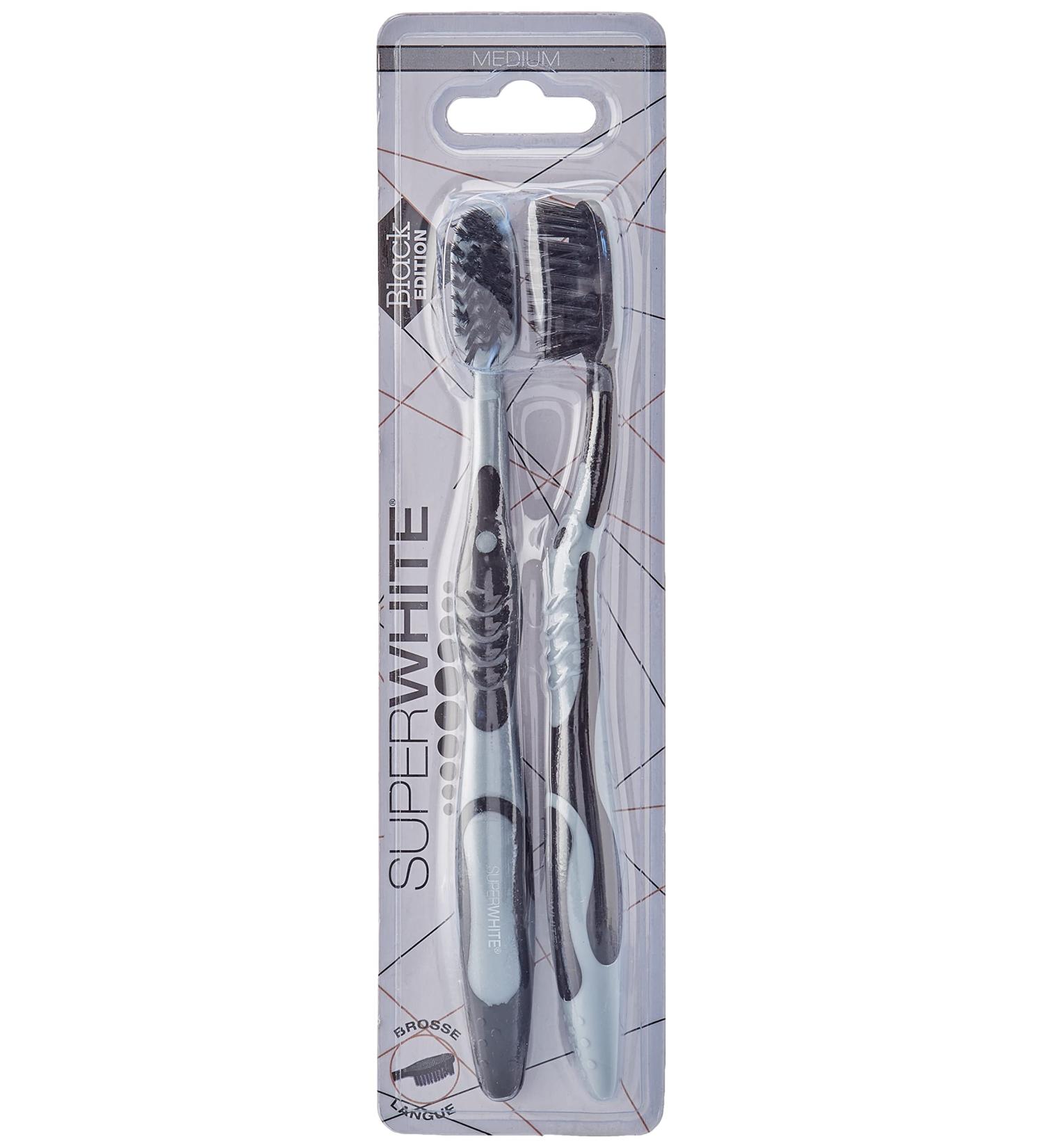 SuperWHITE Duo Toothbrush Medium Black Edition - Premium Whitening 1 Piece | International Shipping - Buy Online on GoSupps.com