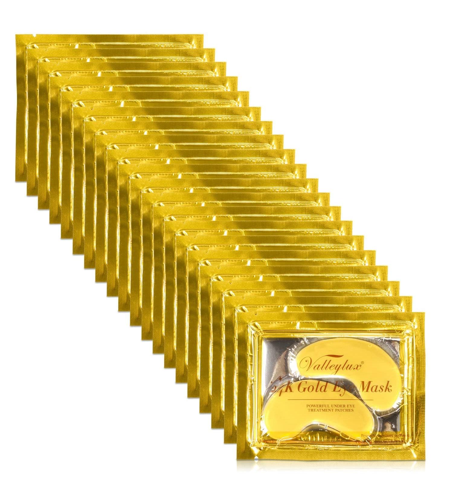 Valleylux 24K Gold Eye Pads 20 Pairs Anti-Aging Collagen & Hyaluronic Acid Masks for Dark Circles Puffiness & Wrinkle Reduction - Buy Online on GoSupps.com