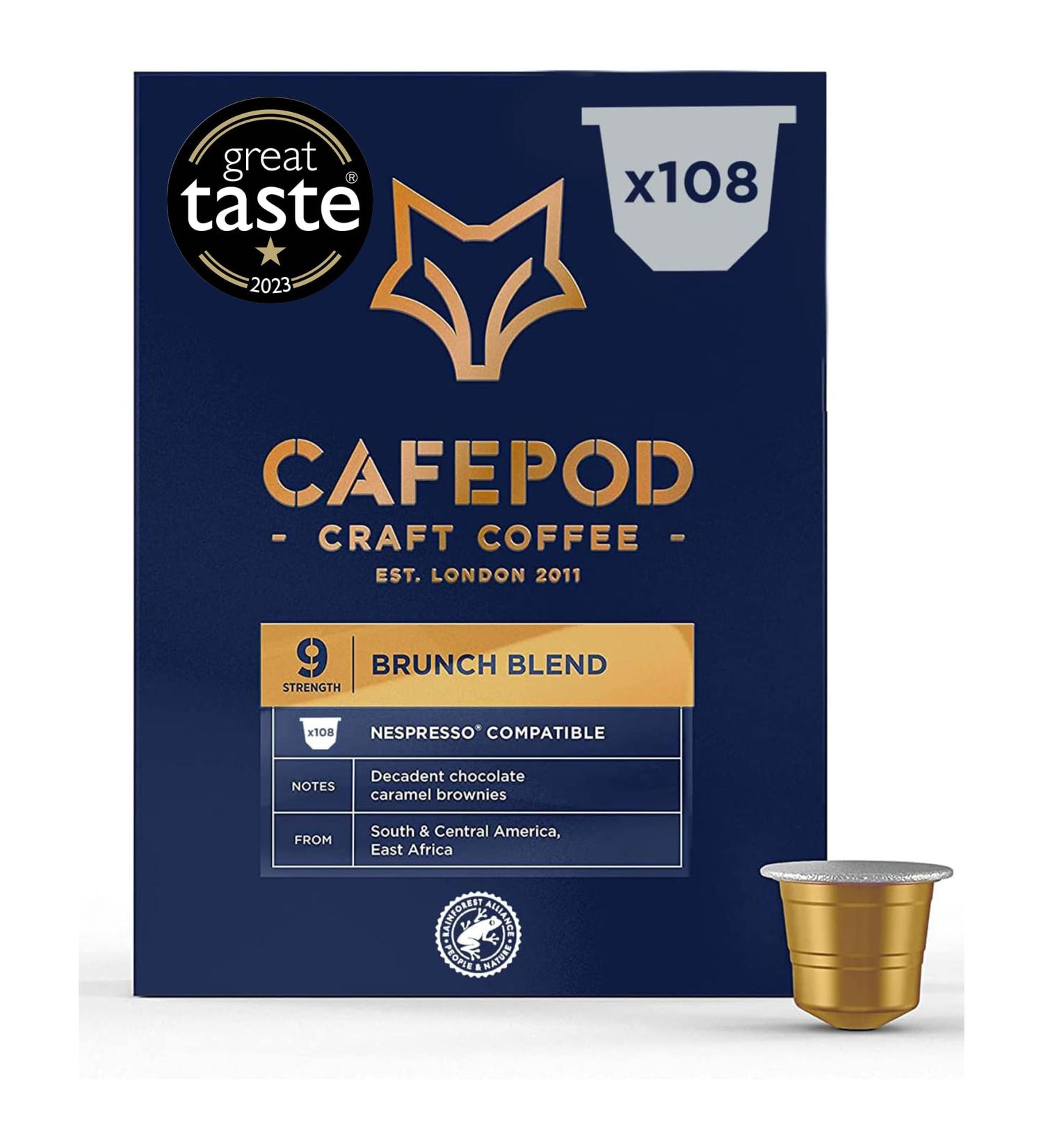 CafePod Brunch Blend Nespresso Compatible Coffee Pods - 108 Aluminium Capsules - Buy Online on GoSupps.com