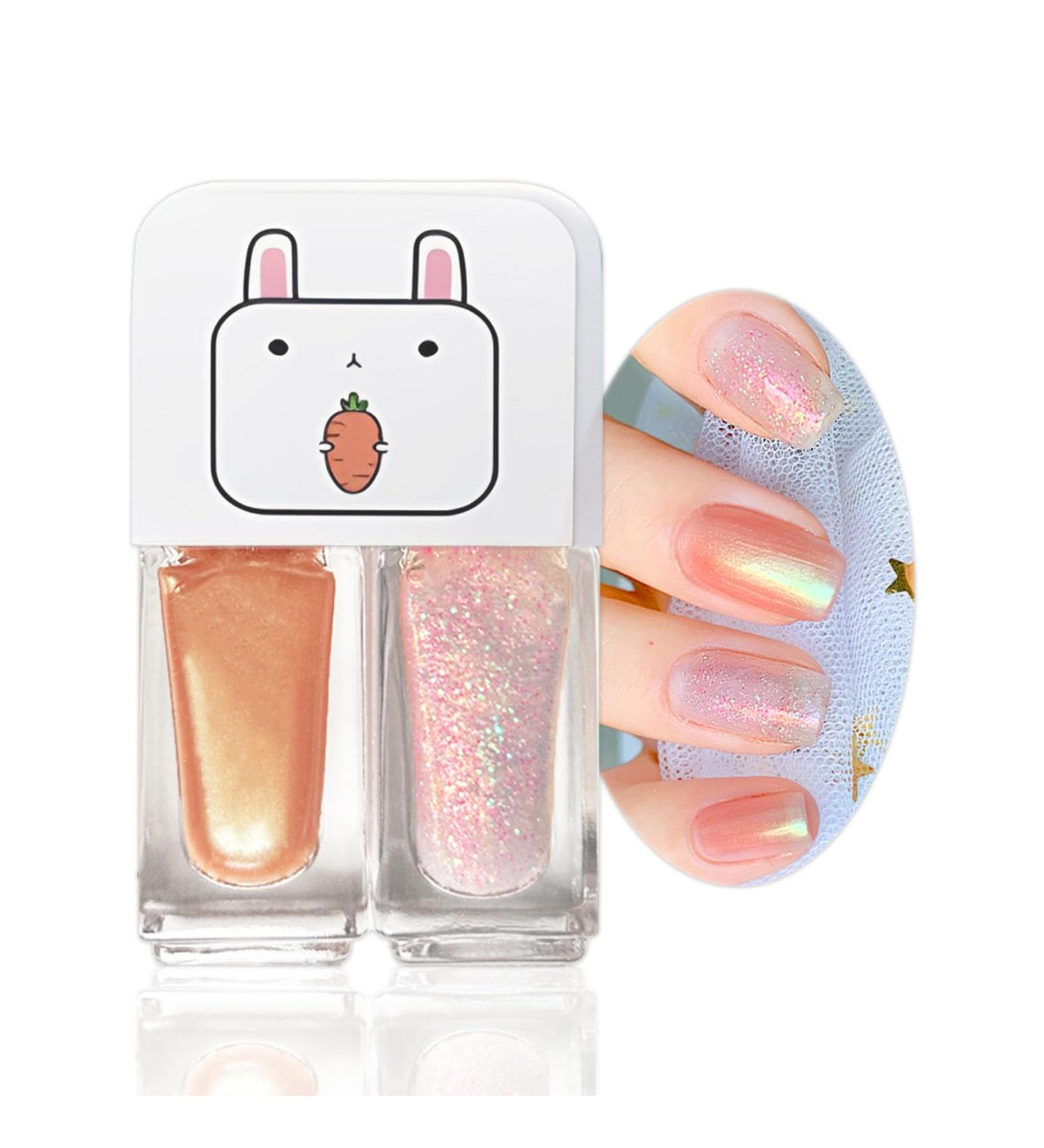 Pearl Pink Nail Polish Quick Dry Glitter Gel 2 in 1 Mermaid Nail Varnish Set Shimmer Long Lasting Glossy Easy to Apply No Need Cure Chip Resistant Nail Varnishes DIY Nail Art Gift for Women - Buy Online on GoSupps.com