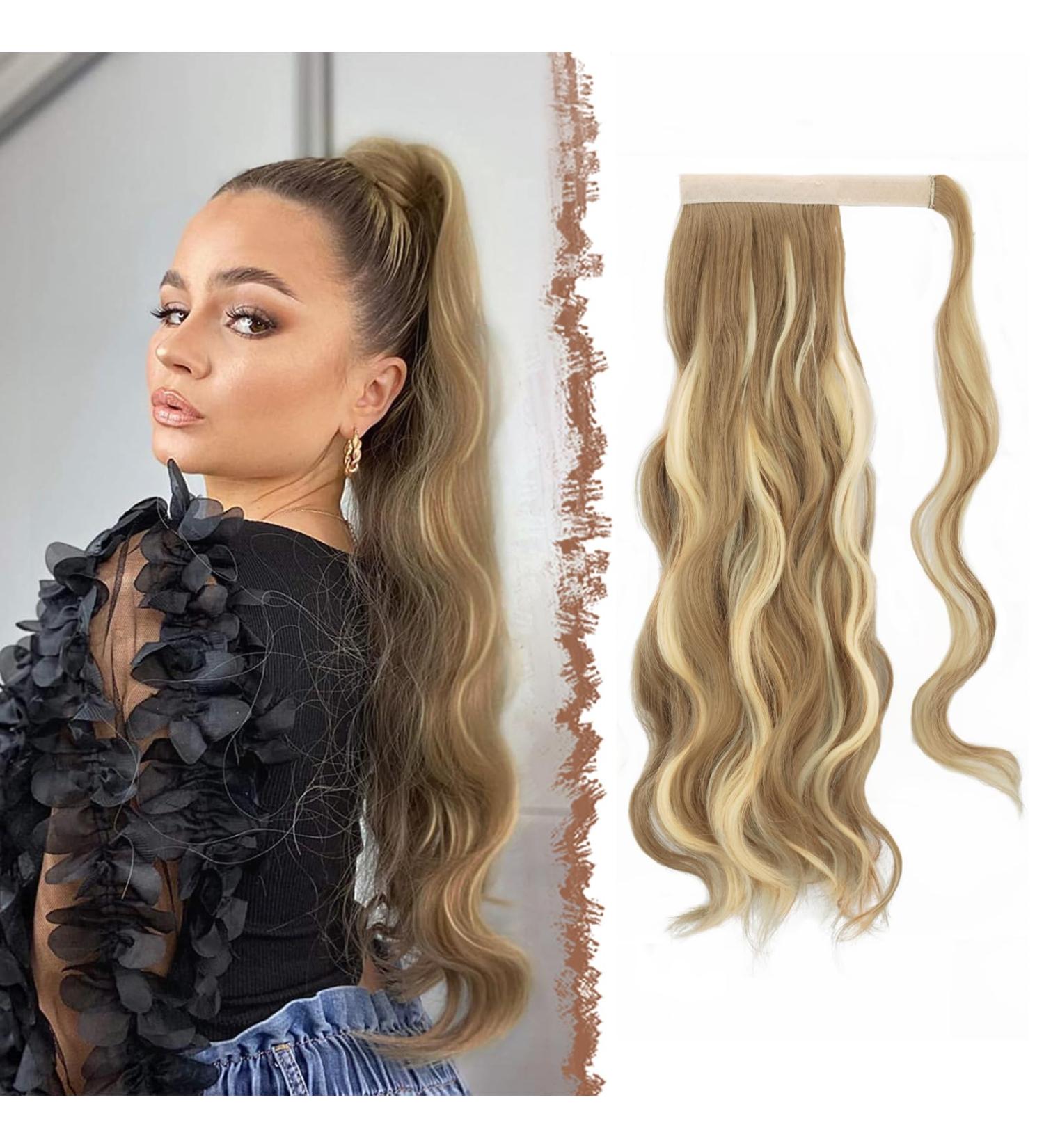 Fine Braid Horse Tail Hair Extensions - Long Wavy Curly Clip-In Ponytail Synthetic Hair Lightest Ash Brown & Bleach Blonde - 60 cm (1 Pack) - Buy Online on GoSupps.com