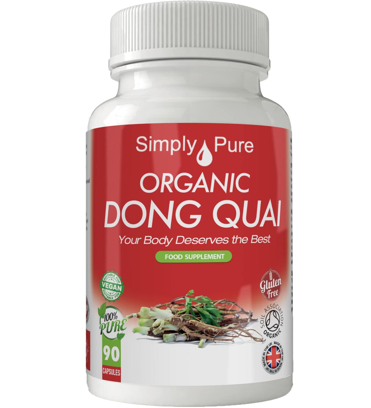 Simply Pure Organic Vegan Dong Quai Capsules x 90 100% Natural Soil Association Certified 500mg, Gluten Free, GM Free - Buy Online on GoSupps.com