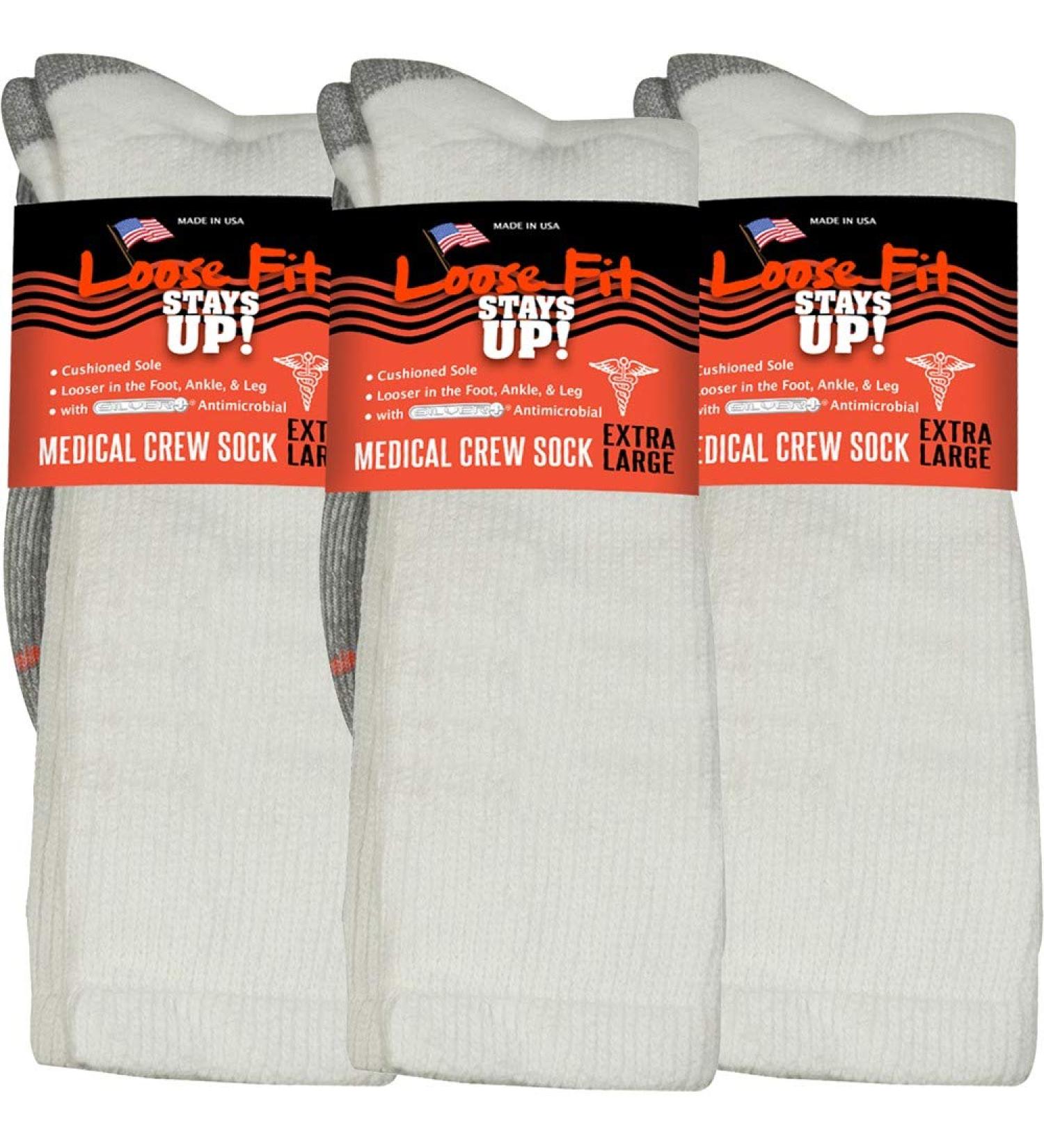Stays Up Medical Socks (Pack of 3) - Loose Fit, Cushioned Sole - Made in USA - Medium White - Men's and Women's - Buy Online on GoSupps.com