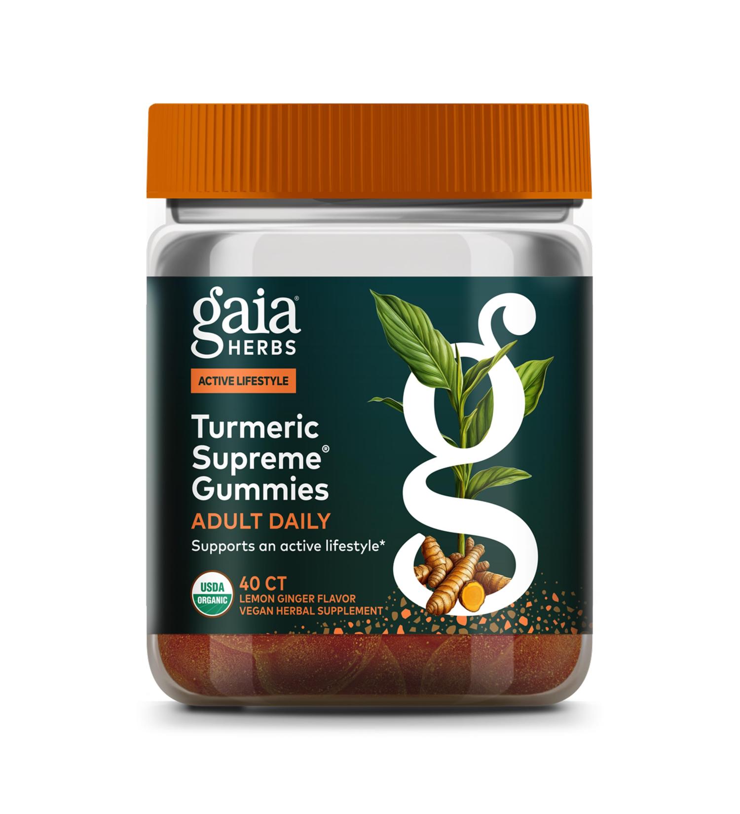Gaia Herbs Turmeric Supreme Adult Daily Gummies-Daily Swelling Support for Healthy Active Life-USDA Certified Organic Blend of Turmeric and Supportive Herbs-40 Gummies(20-Day Supply) 40 Count (Pack of 1) - Buy Online on GoSupps.com
