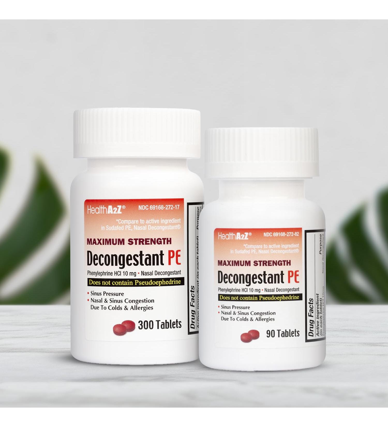 HealthA2Z Decongestant PE & Mucus Relief Maximum Strength | Phenylephrine HCl 10mg 300 Tablets | Guaifenesin 1200mg 100 Tablets - Buy Online on GoSupps.com