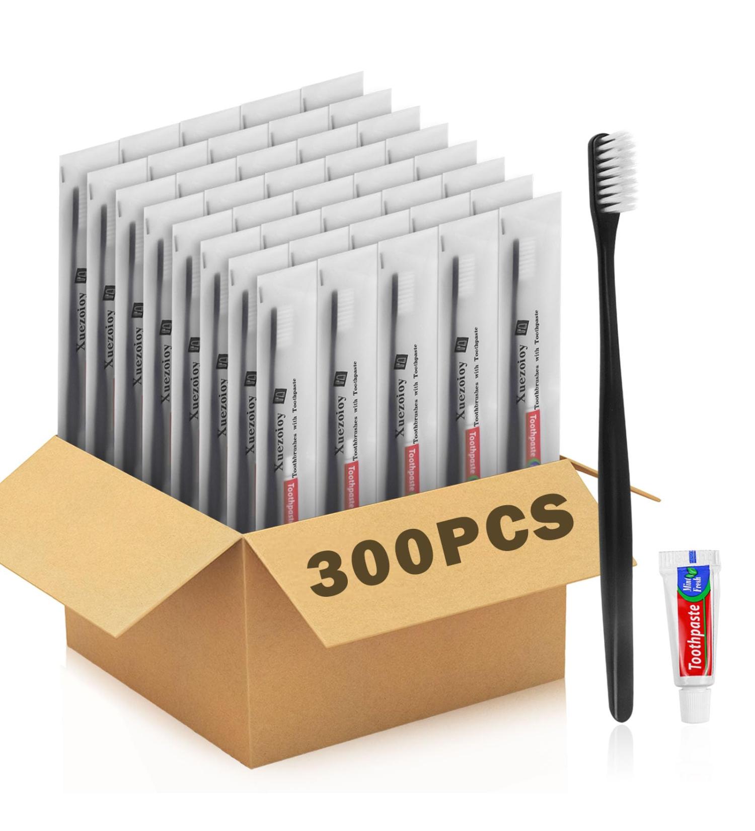 Bulk Disposable Toothbrushes with Toothpaste - Pack of 300 Individually Wrapped Travel Kits for Homeless Shelters Nursing Homes & Hotels - Buy Online on GoSupps.com