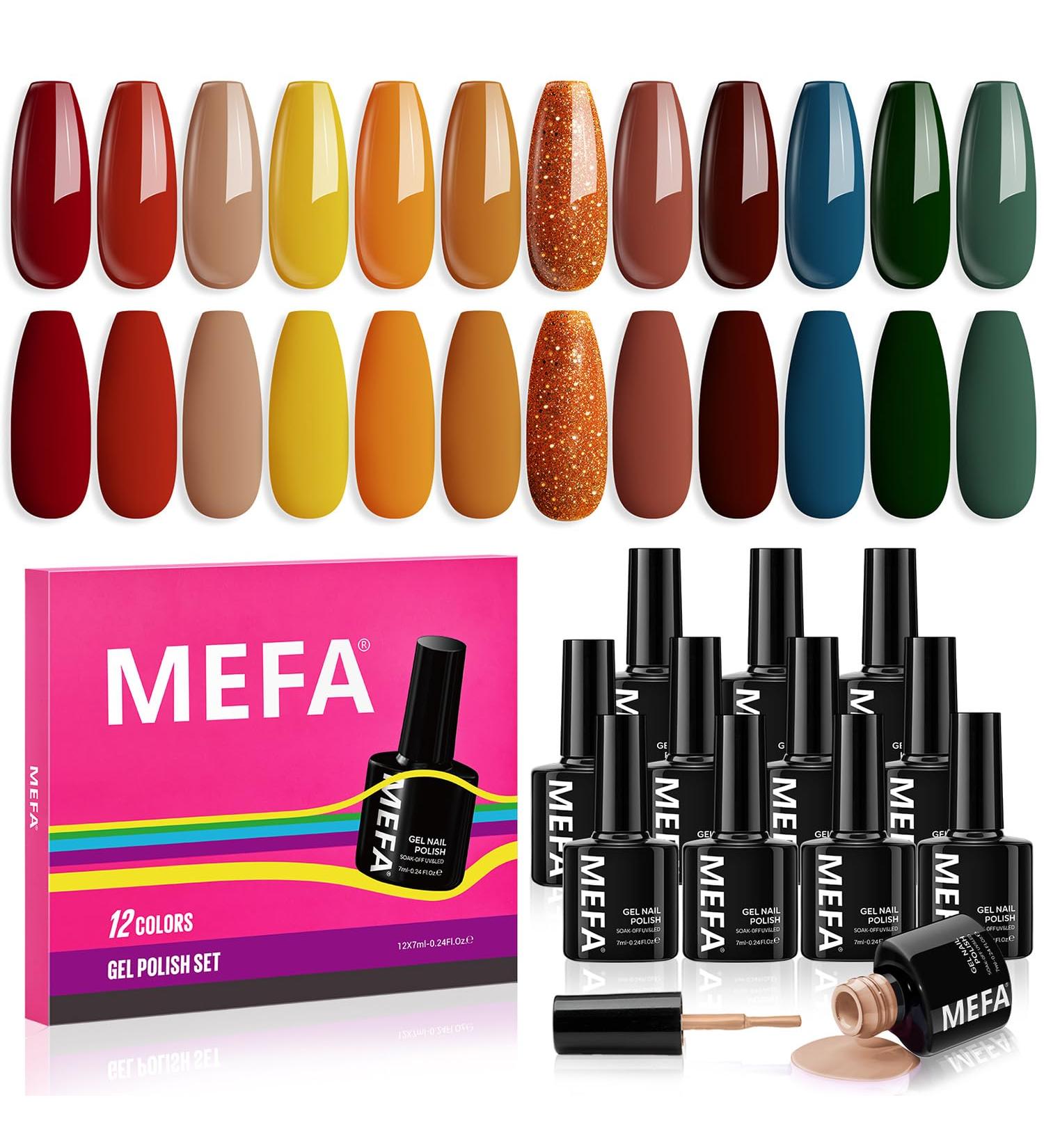 MEFA Brown Gel Nail Polish Set 12 Colors Autumn Winter Red Orange Gel Polish Set Soak Off UV Led Green Nail Gel Manicure at Home DIY Salon for Women - Buy Online on GoSupps.com