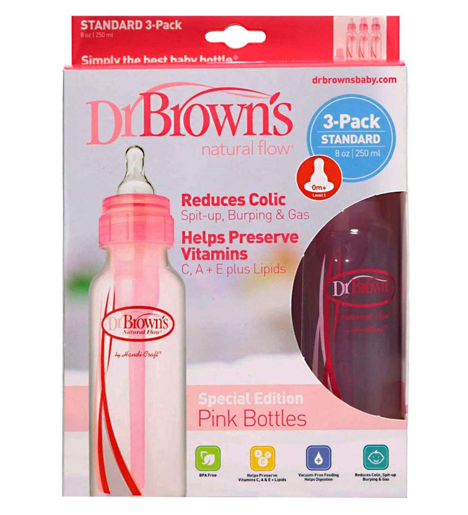 Dr. Brown's Natural Flow Standard Pink 4oz Bottle - 3 Pack | 4 Ounce (Pack of 3) - Pink - Buy Online on GoSupps.com