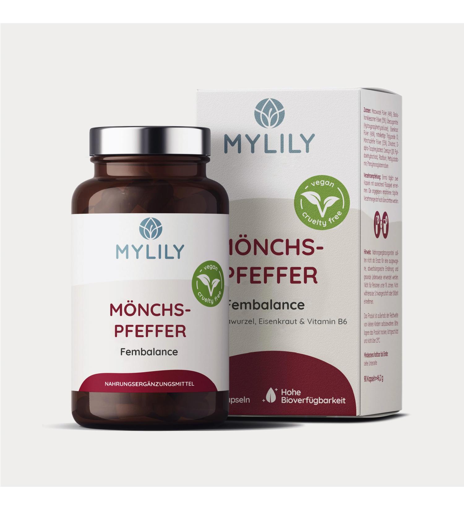 Mylily Monk Pepper Capsules | Maca Agnus Castus & FEM Minerals with Iron & Vitamin B6 | 1.5 Month Supply | New Design - Buy Online on GoSupps.com