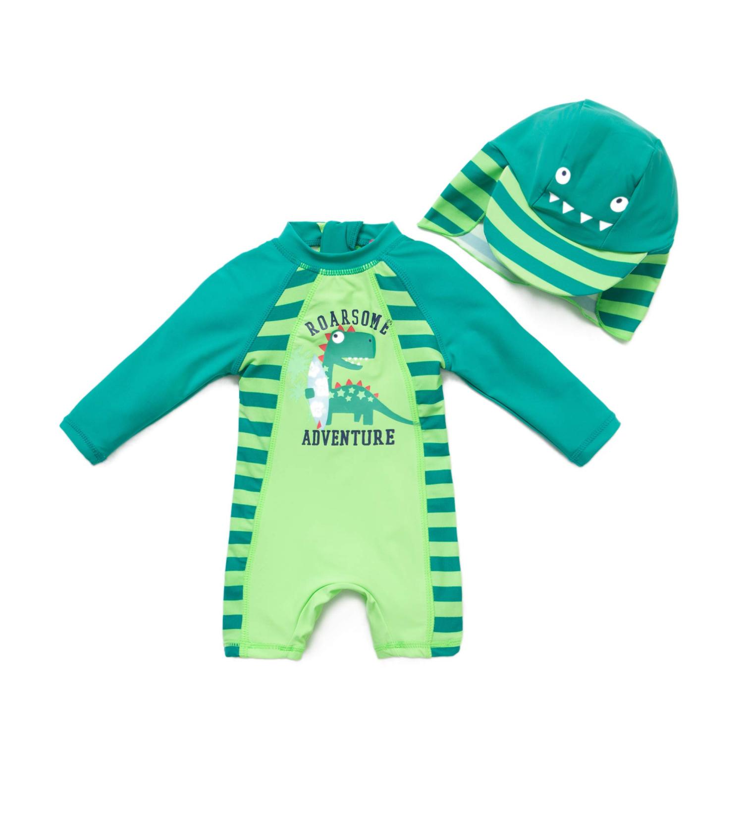 Bonverano Baby Boy Long-Sleeve UV 50+ Swimsuit with Zip - Green Dinosaur, 3 Months - Buy Online on GoSupps.com