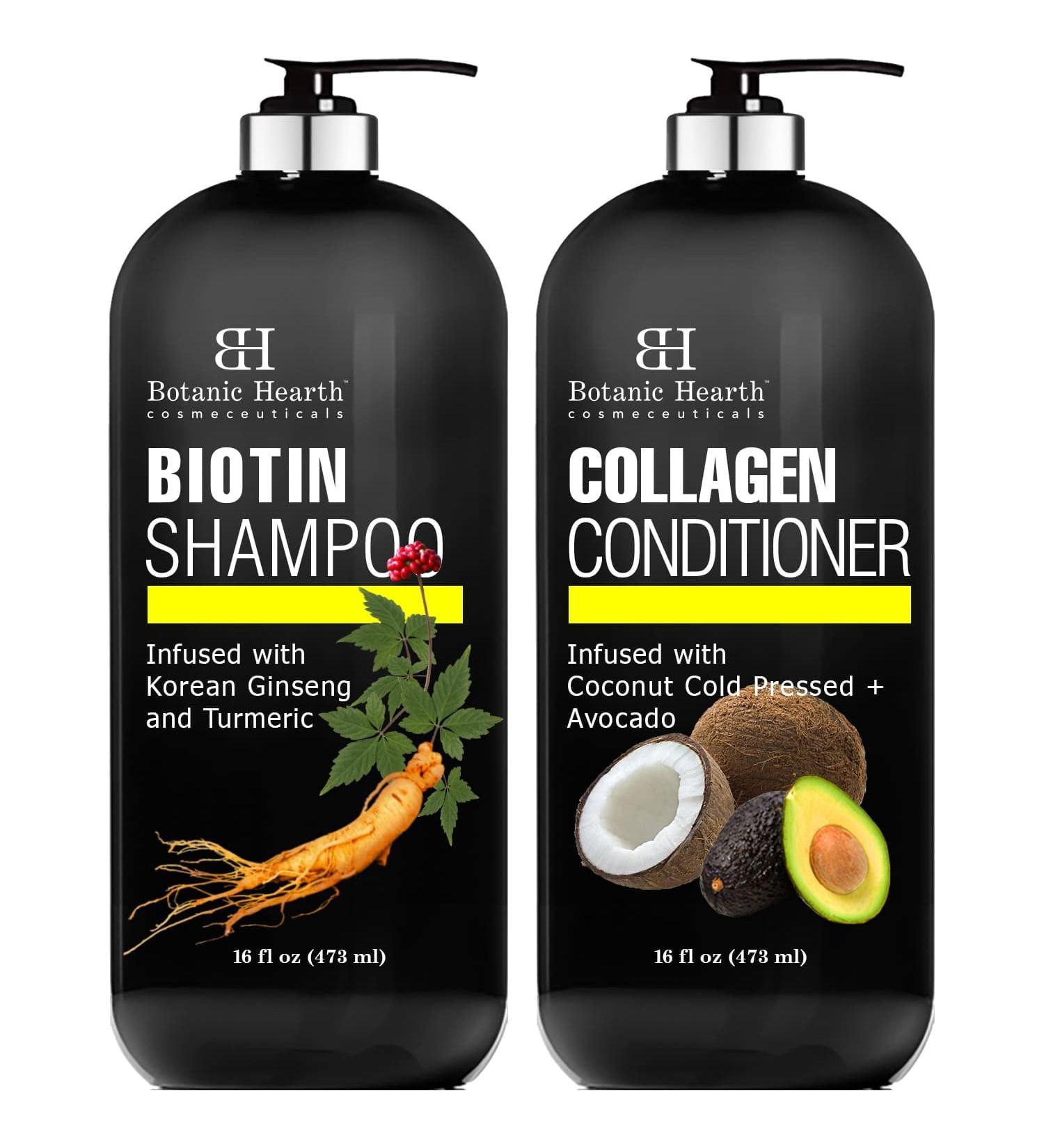 Botanic Hearth Biotin Shampoo and Conditioner Bundle - Hair Loss Solution with Collagen, Ginseng, Turmeric, Avocado & Coconut - 16 fl oz x 2 - Buy Online on GoSupps.com