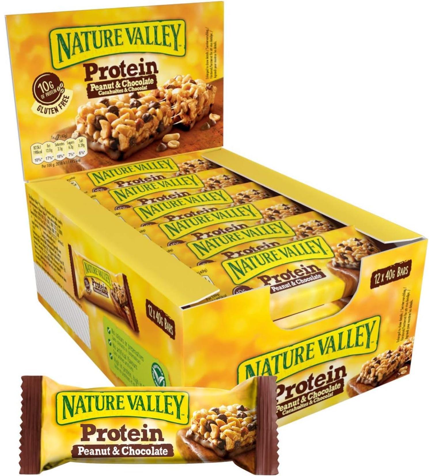 Nature Valley Protein Bar - Peanut & Chocolate (12 x 40g) | High Protein & Fiber Snack - Buy Online on GoSupps.com