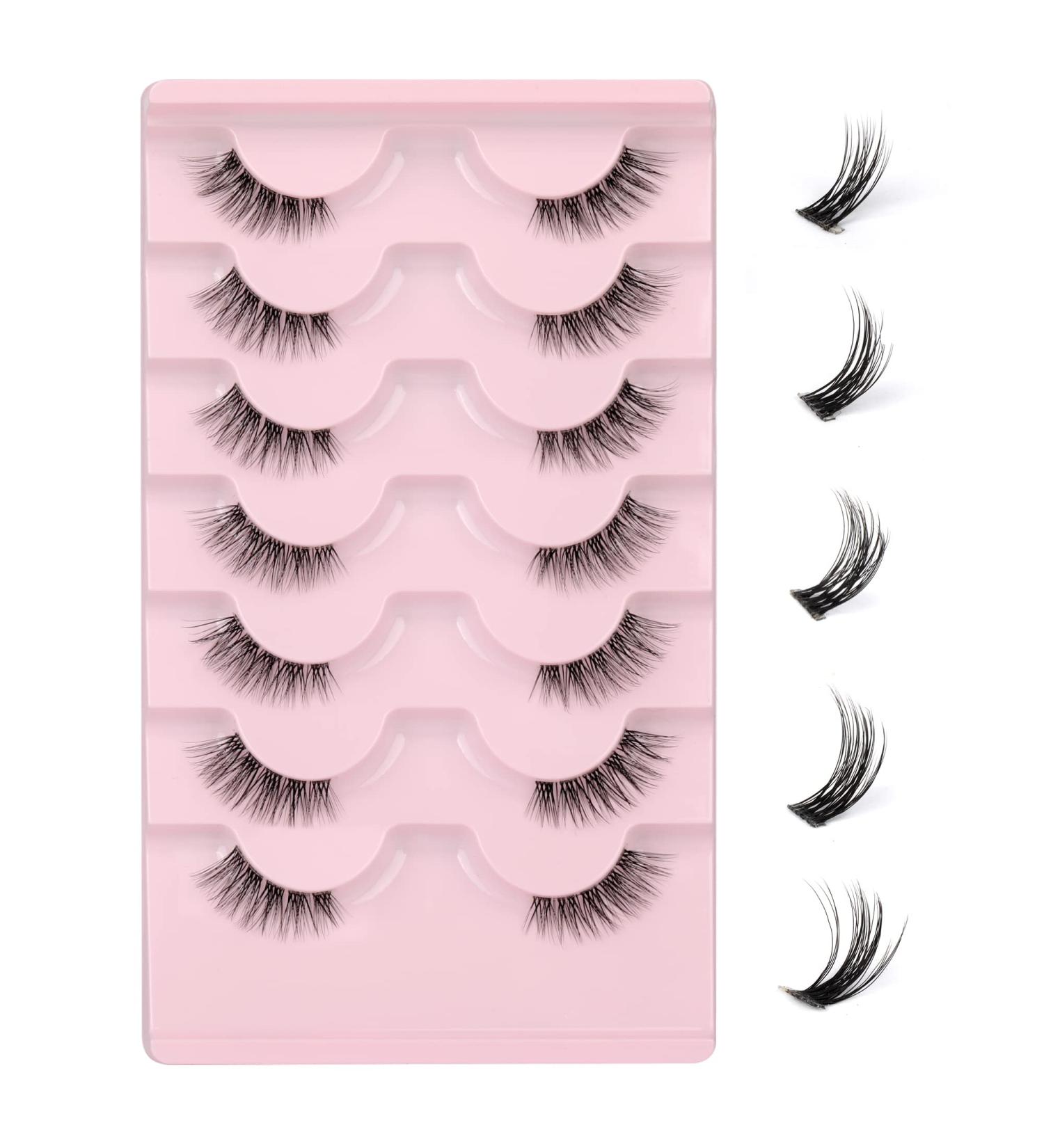 JIMIRE Cat-Eye Half Lashes 7 Pairs - Natural Look Fluffy Wispy Accent False Eyelashes with Clear Band for DIY Handmade Soft Cluster Lashes - Buy Online on GoSupps.com