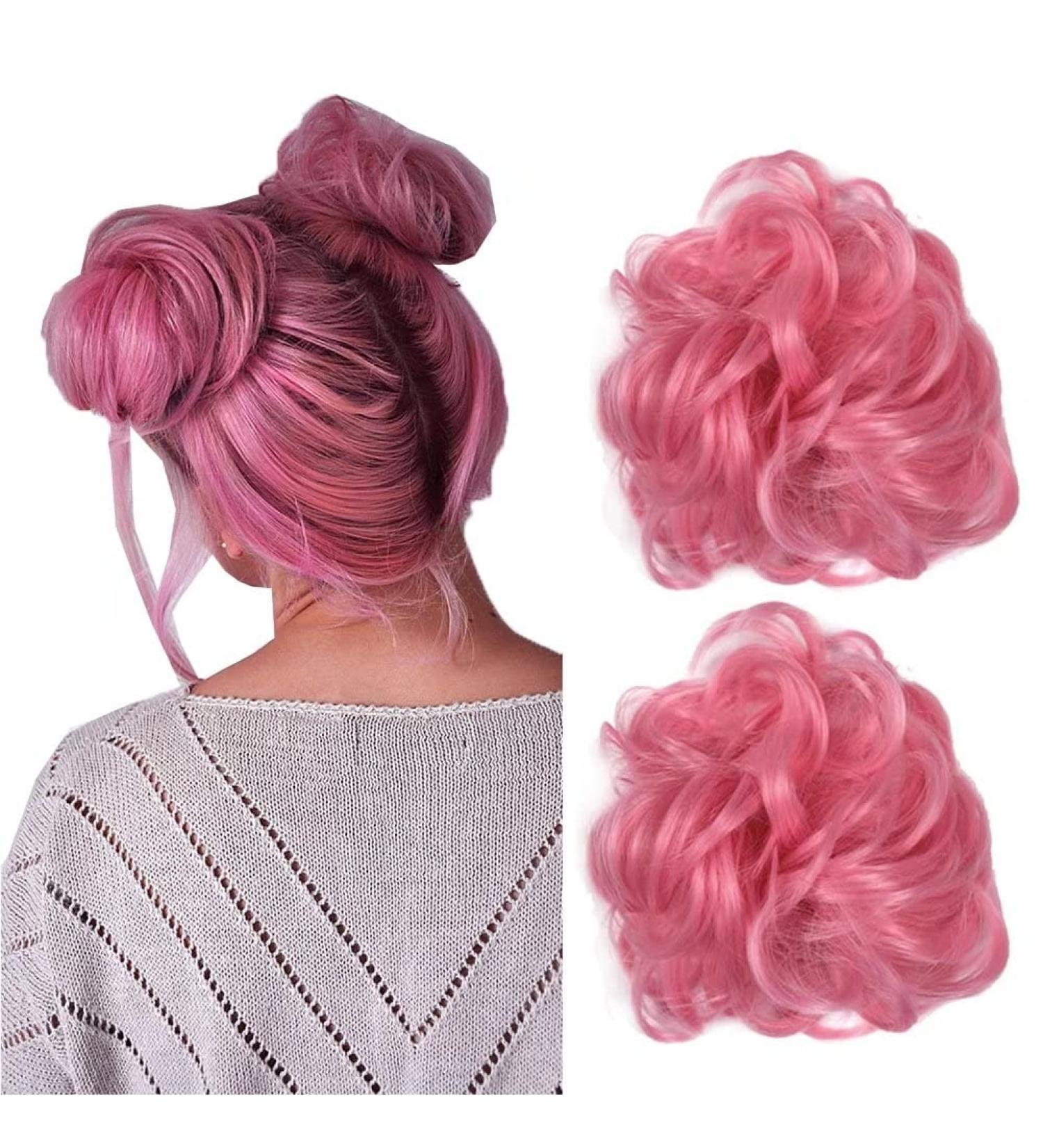 iLUU Pink Hair Bun Extensions Hairpiece Wavy Curly Messy Donut Chignons Hair Piece Wig Hairpiece Wig Hair Buns for Girl Women Lady 2pcs/package 2311# #2311-pink - Buy Online on GoSupps.com
