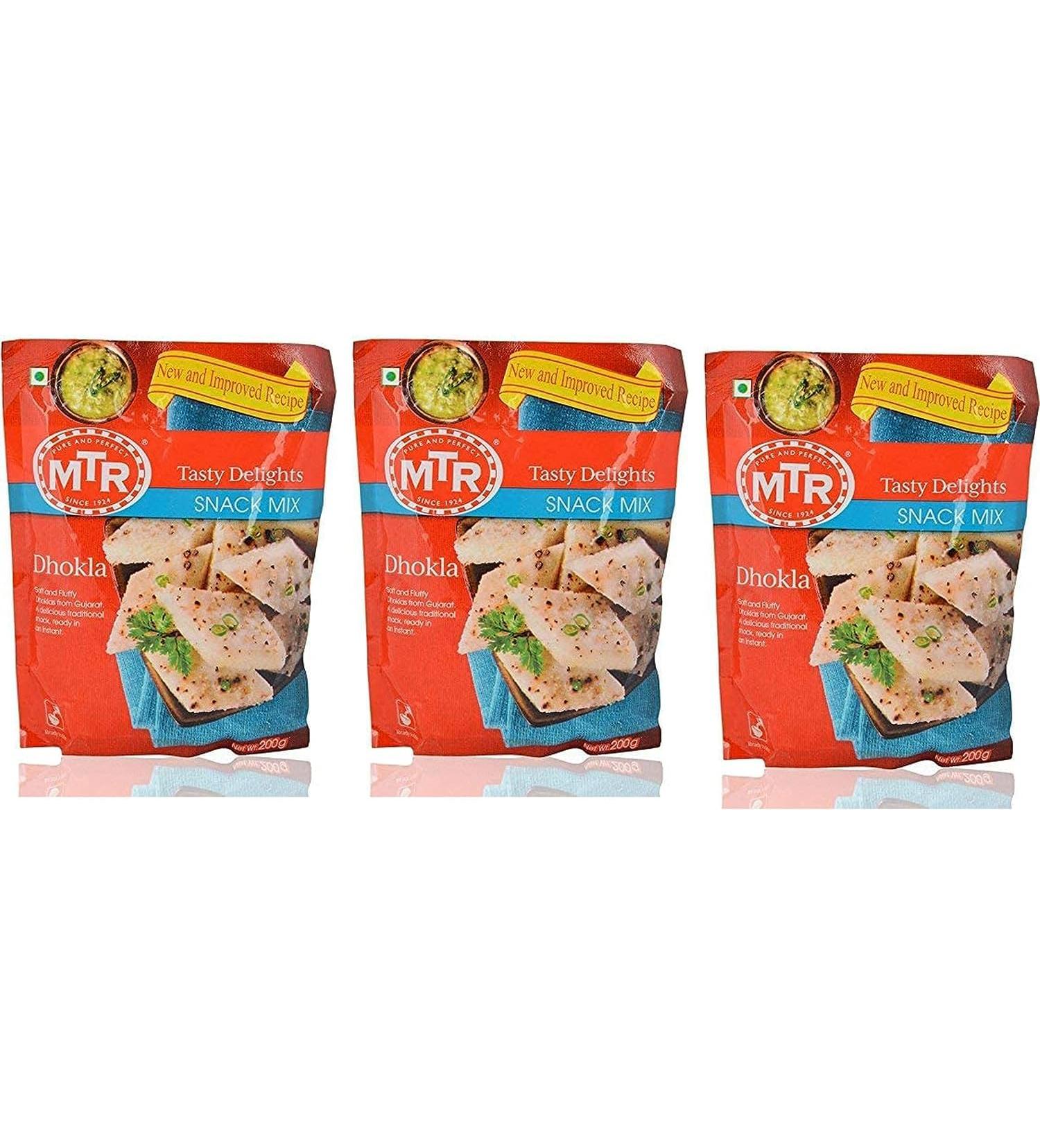 MTR Instant Ready Mix Various Flavours - Traditional South Indian Breakfast Tasty and Healthy - Easy to Prepare Snacks - Instant Mix Dhokla 200g (Pack of 3)