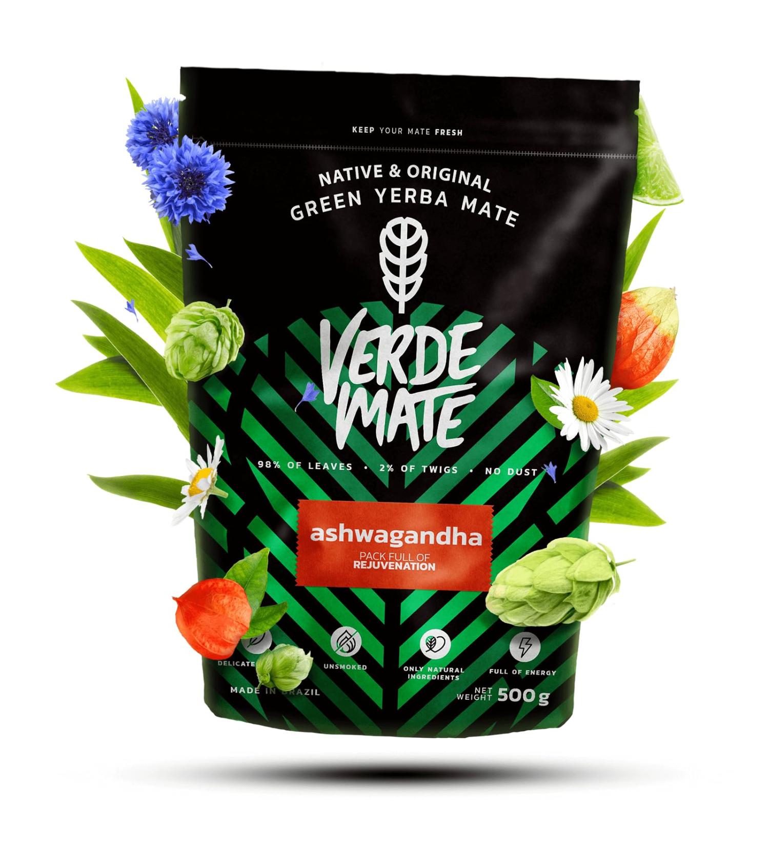 Venusti sp Z oo Verde Mate Green Ashwagandha 05kg Yerba mate herbs with ashwagandha Indian ginseng Jasmine hops chamomile cornflower petals Lemongrass lemon verbena Yerba mate from Brazil 500g - Buy Online on GoSupps.com