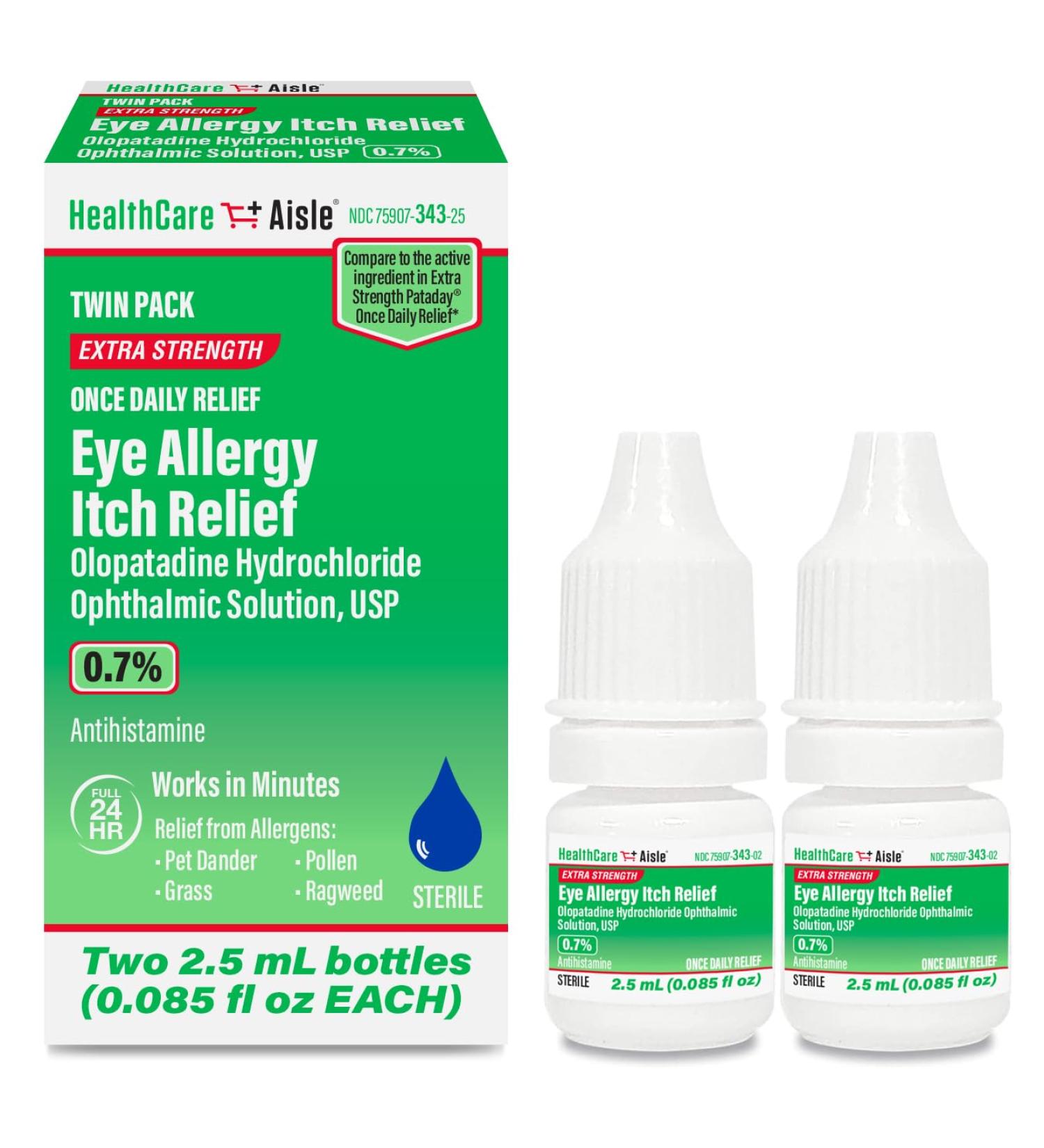 HealthCareAisle Eye Allergy Itch Relief - Olopatadine Hydrochloride Ophthalmic Solution USP, 0.7% - 2.5mL (Twin Pack) Eye Allergy Drops