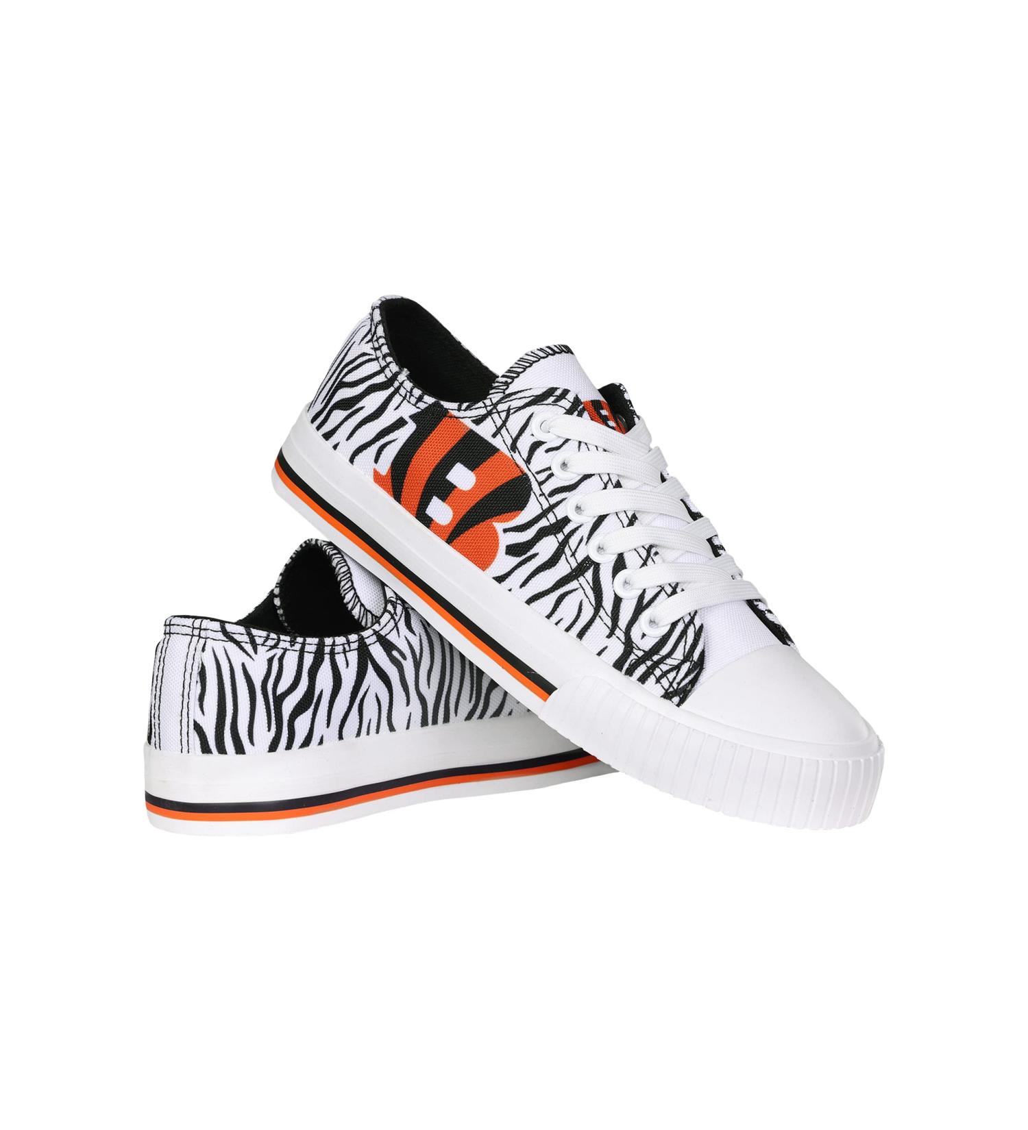 FOCO NFL Cincinnati Bengals Women's Fashion Low Top Canvas Sneakers - White Stripe 8 Glitter - Buy Online on GoSupps.com