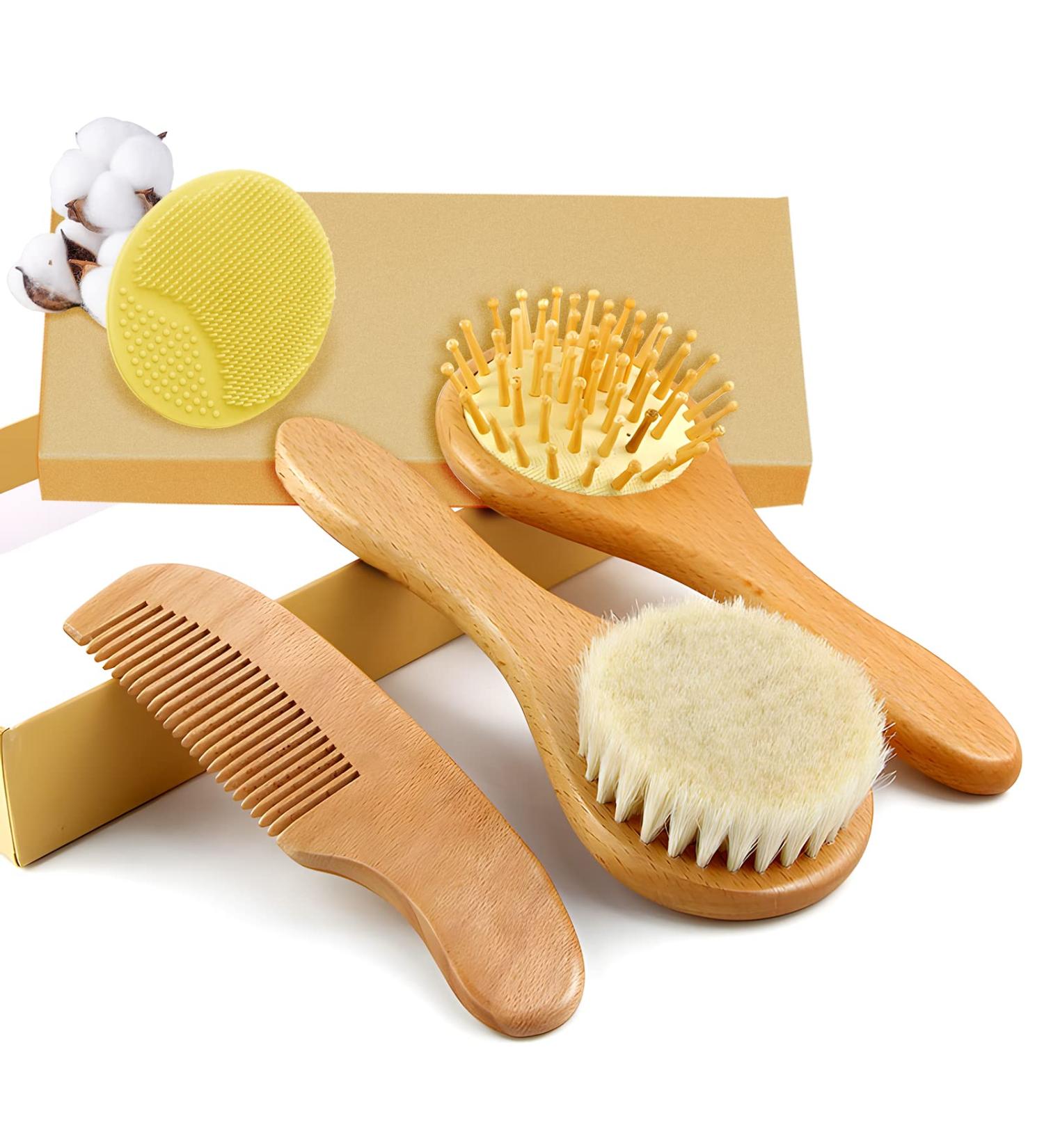 Buy Auvstar Baby Natural Hair Brush Set - Goat Bristle & Silicone Comb for Newborns & Toddlers | Gentle Scalp Care Products - Buy Online on GoSupps.com