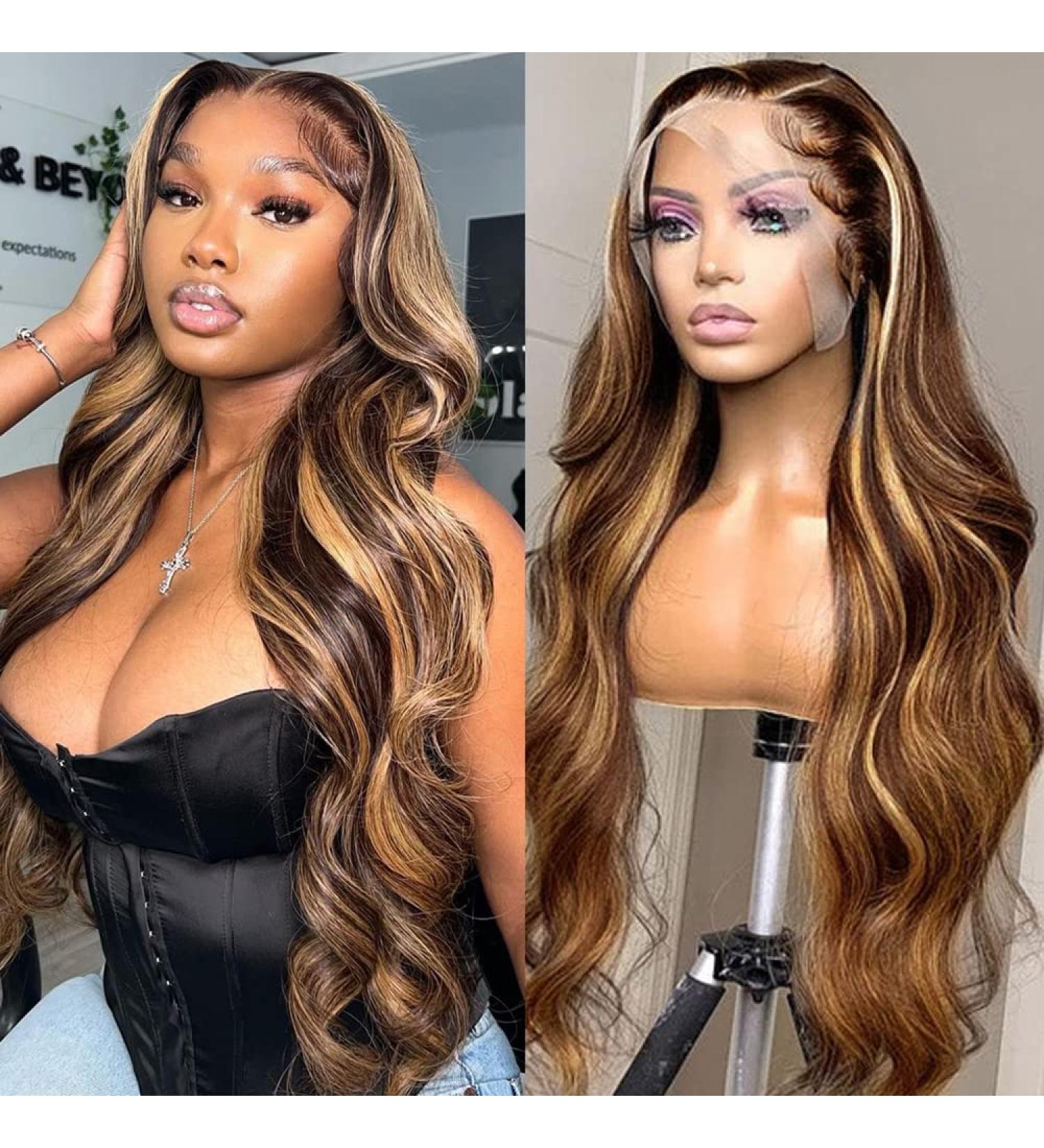 32 Ombre 4/27 Brown Blonde Highlight Lace Front Wig 180% Density - Body Wave 13x4 HD Lace Transparent Wig for Black Women - Buy Online on GoSupps.com