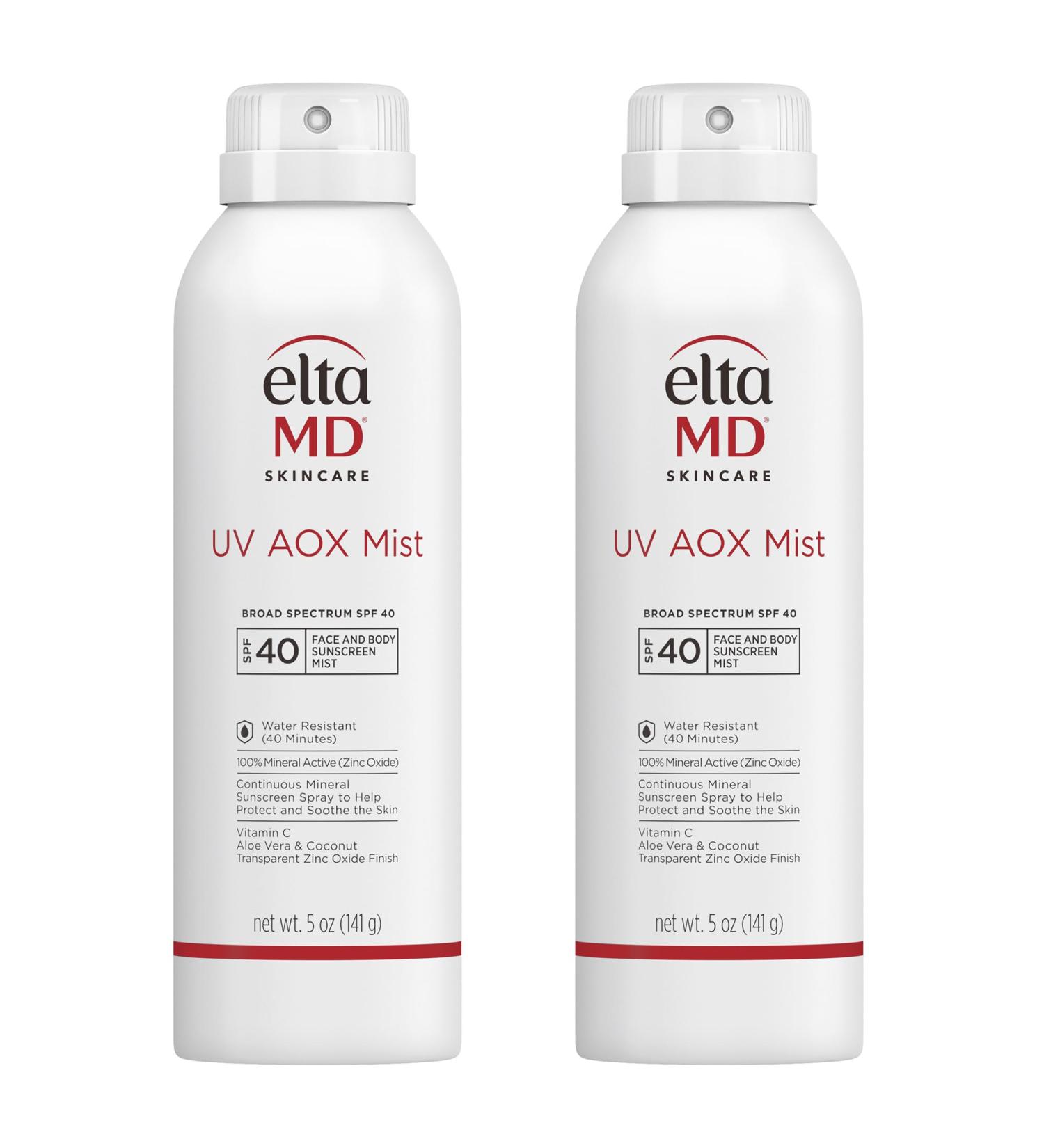 EltaMD UV AOX Mist Mineral Sunscreen Spray SPF 40 Spray Sunscreen for Face and Body Zinc Oxide Formula with Antioxidants 5 oz Bottle (Pack of 2) - Buy Online on GoSupps.com