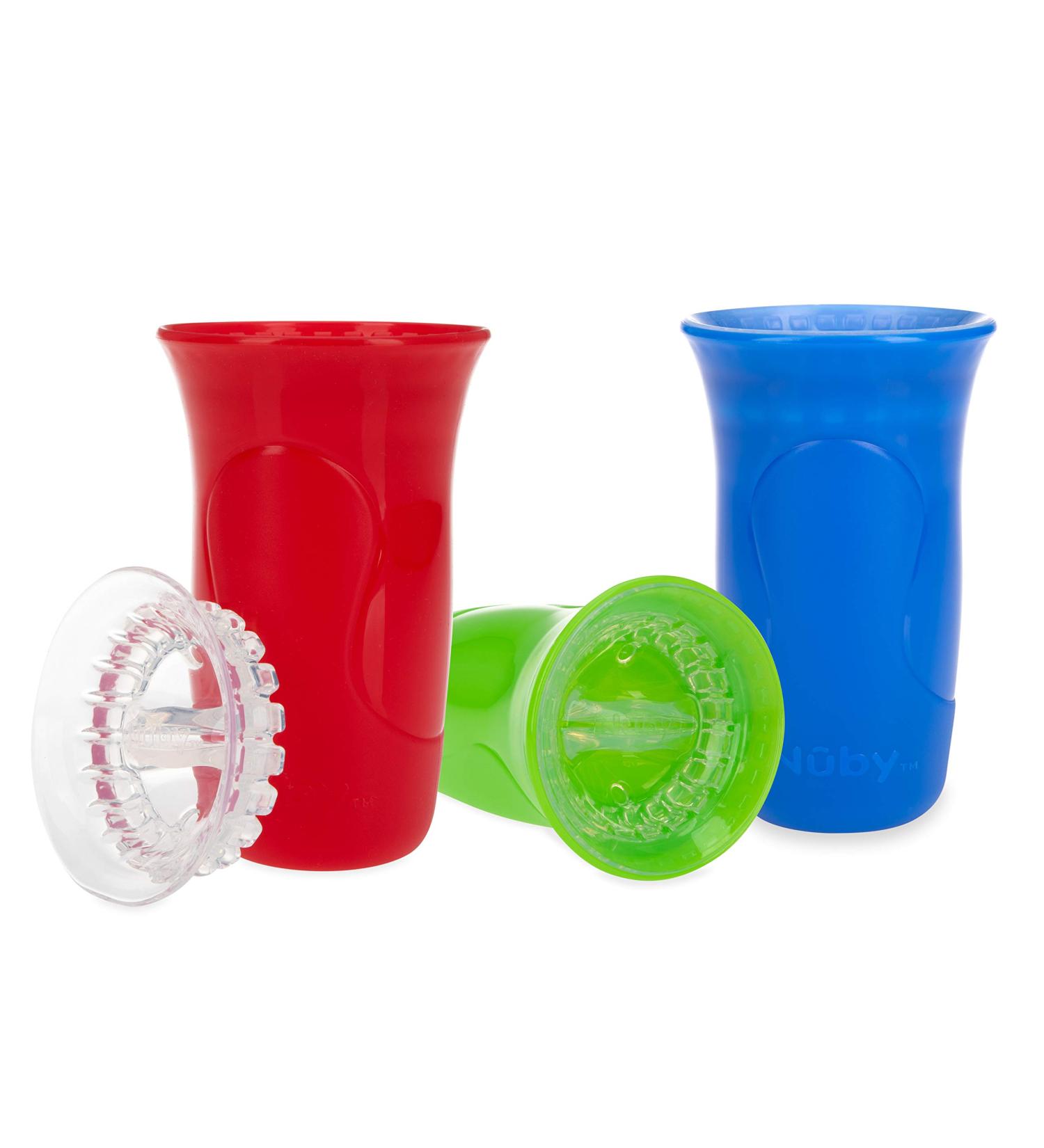 Nuby 3-Piece No-Spill Smart Edge 360 Cup 10 Oz Boy - Easy Clean Silicone Rim (Colors May Vary) - Buy Online on GoSupps.com