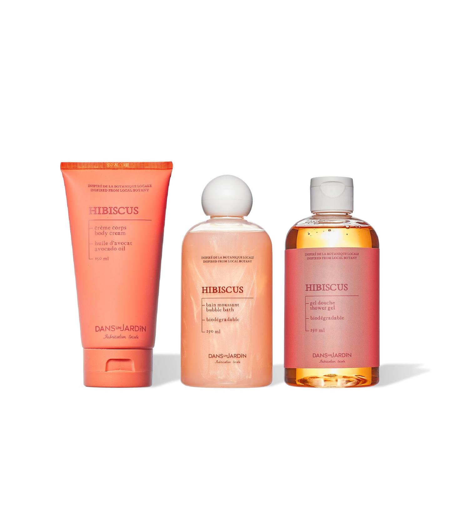DANS UN JARDIN - Bodycare Set for Women Made in Canada - Hibiscus Fragrance - Body Cream Bubble Bath & Shower Gel - Beauty Gift Set for Women - Gentle on the Skin - Vegan Products - 3 Pack - Buy Online on GoSupps.com