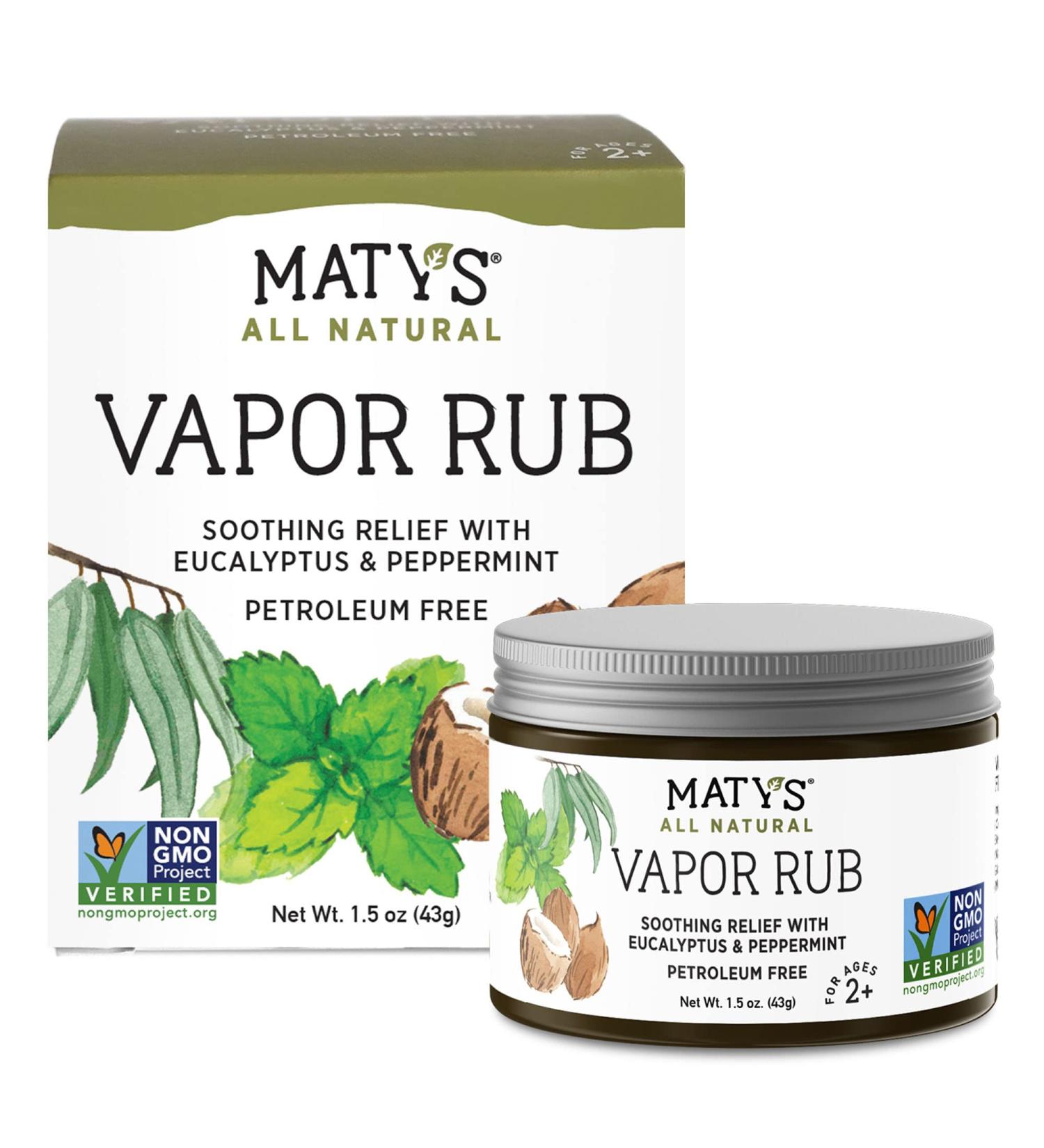 Maty's Natural Vapor Rub for Adults & Kids 2+ Petroleum Free Coconut Oil & Eucalyptus | 1.5 oz - Buy Online on GoSupps.com