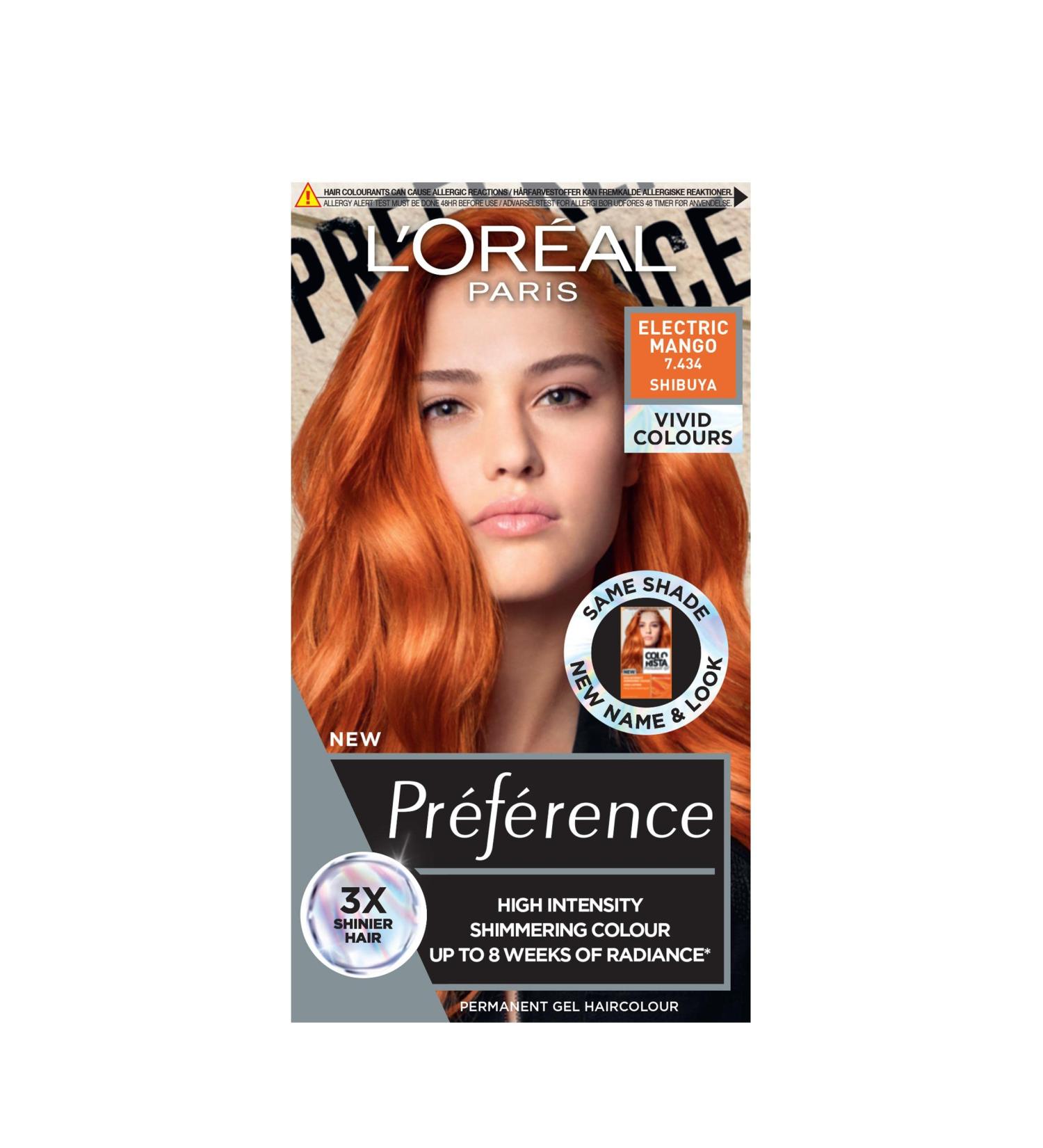 L'Or al Paris Permanent Hair Colour Long-Lasting Shine and Intense Colour For up to 8 Weeks Preference Vivids (Colorista) Electric Mango 7.46 x1 pack 7.46 ELECT MANGO ENG - Buy Online on GoSupps.com