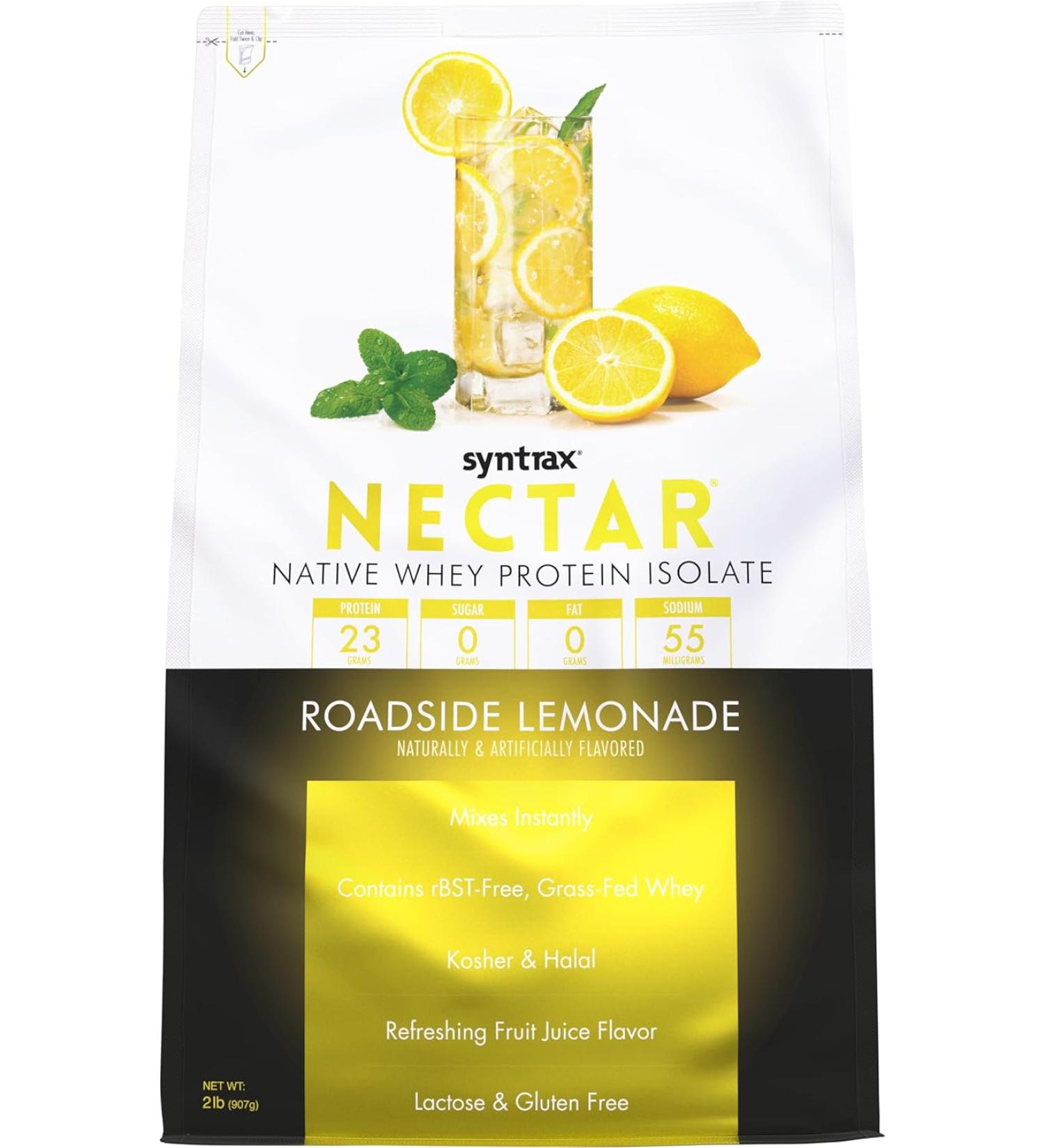 Syntrax Nutrition Nectar 100% Whey Protein Isolate Refreshing Fruit Flavored Protein Powder - Roadside Lemonade - 31.9 Oz - Buy Online on GoSupps.com