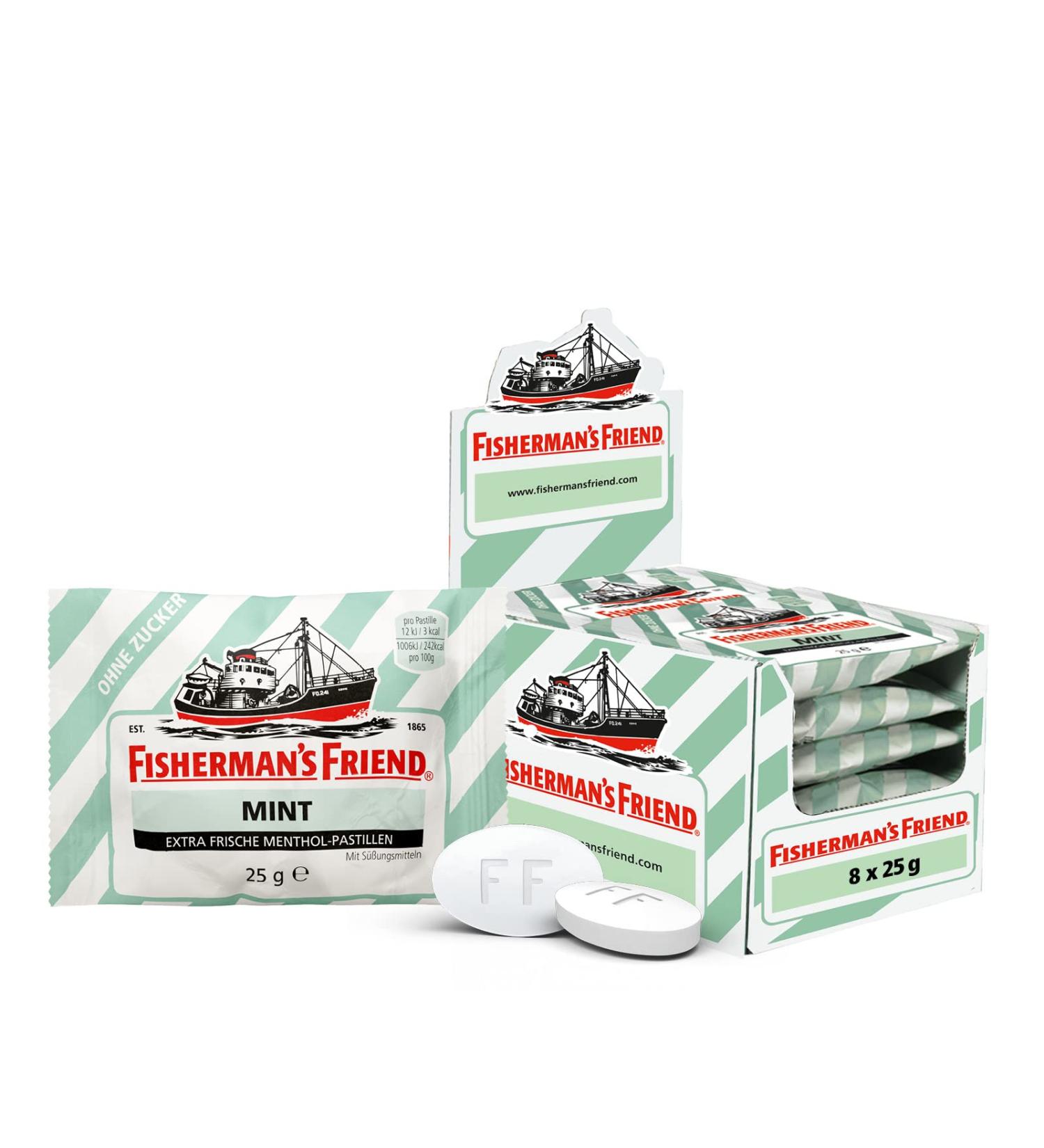 Fisherman's Friend Mint - Exclusive 8 Box Sugar-Free & Vegan Candies for Fresh Breath | Peppermint & Menthol Taste - 8x25g - Buy Online on GoSupps.com