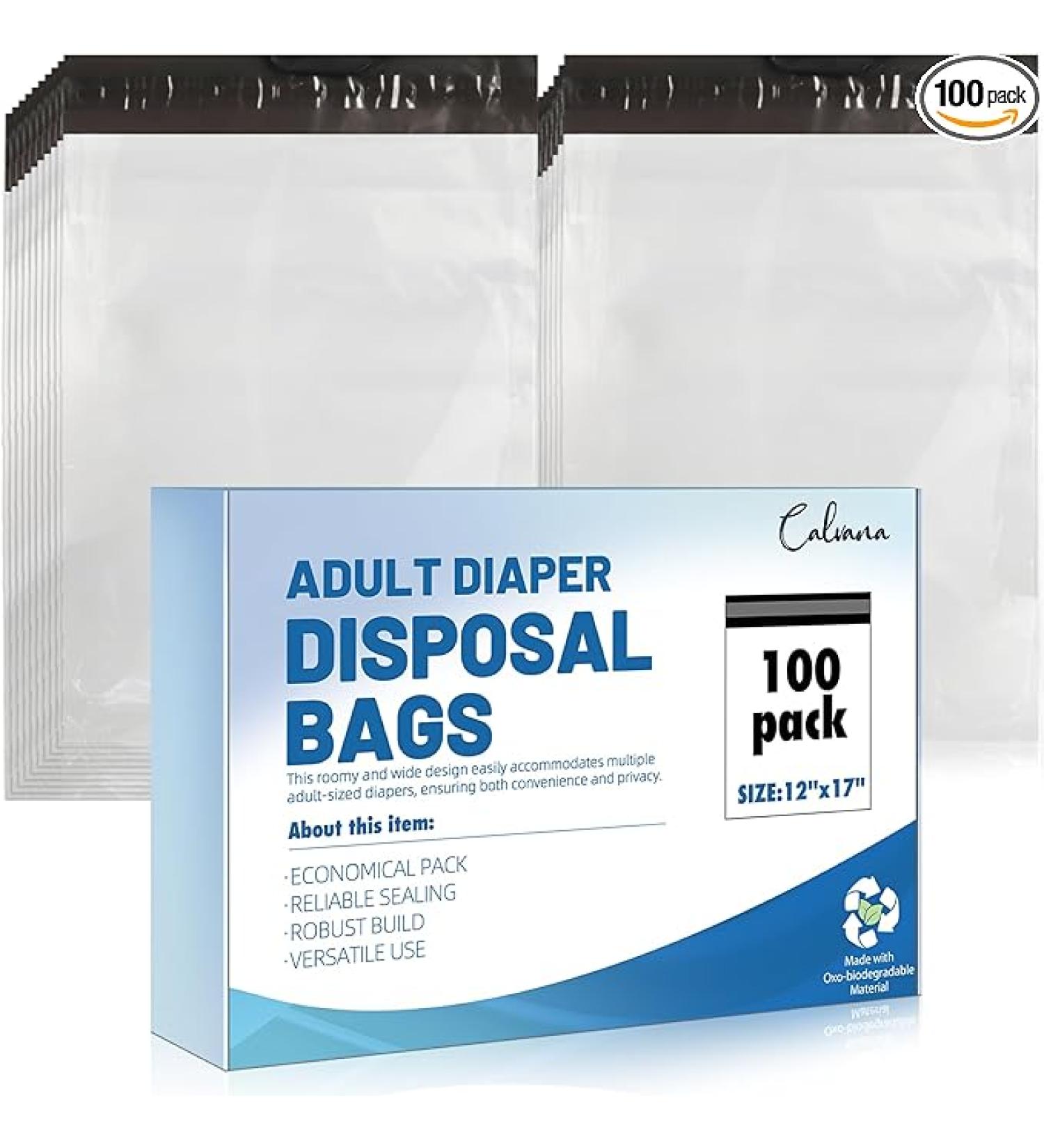 Calvana100 Pcs Extra Thick Adult Diaper Disposable Bags Odor Tight Sealing Disposal Bags Tear Resistance Adult Diaper Genie Extra Large Prevents Leakage Incontinence Disposal Bags (12 X 17 In) - Buy Online on GoSupps.com