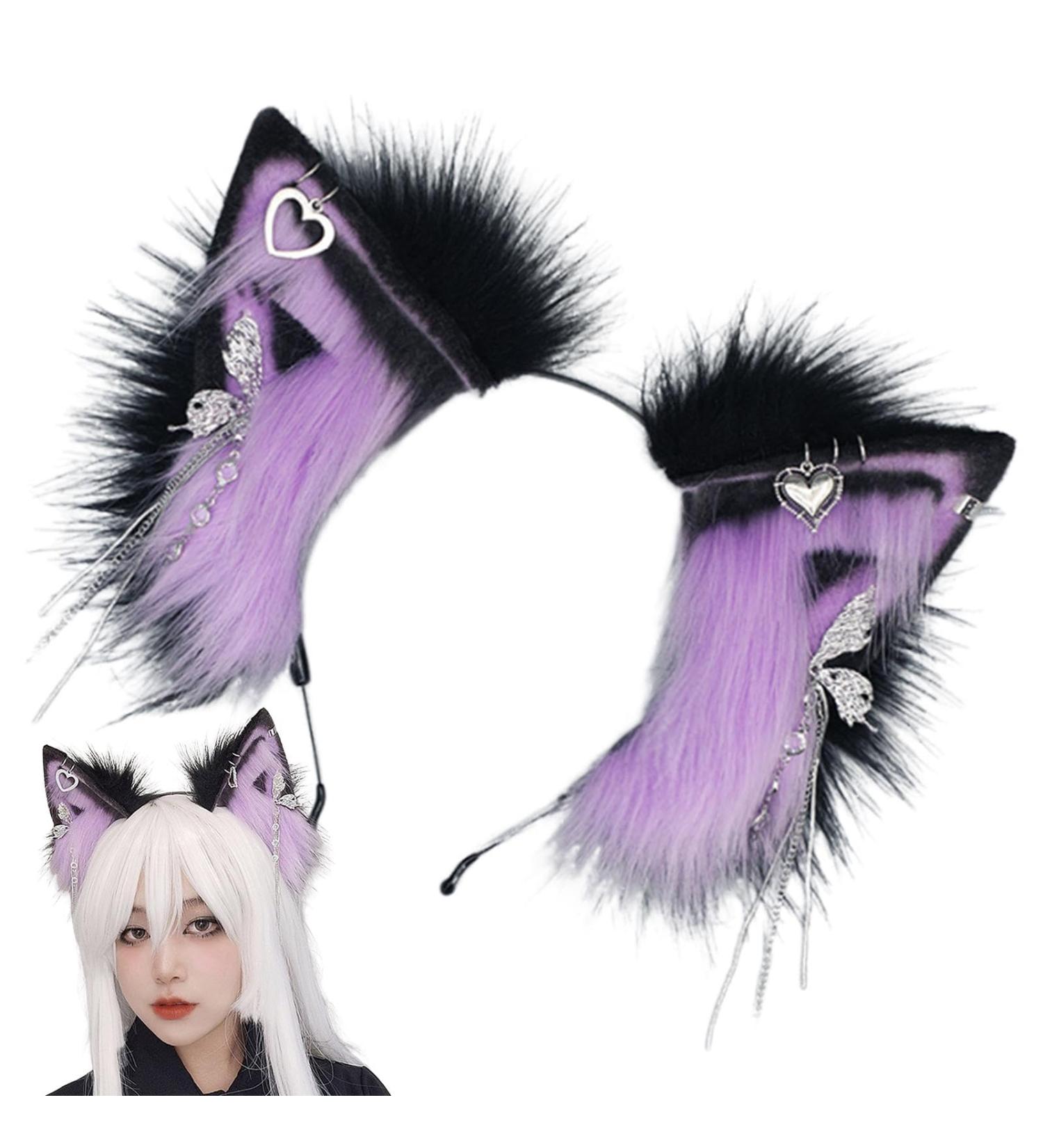 Wontool Animal Ears Headband - Cosplay Animal Ear Headband for Women Plush Cosplay Decoration for School Plays Theater Costumes Stage Shows and Dances Purple - Buy Online on GoSupps.com
