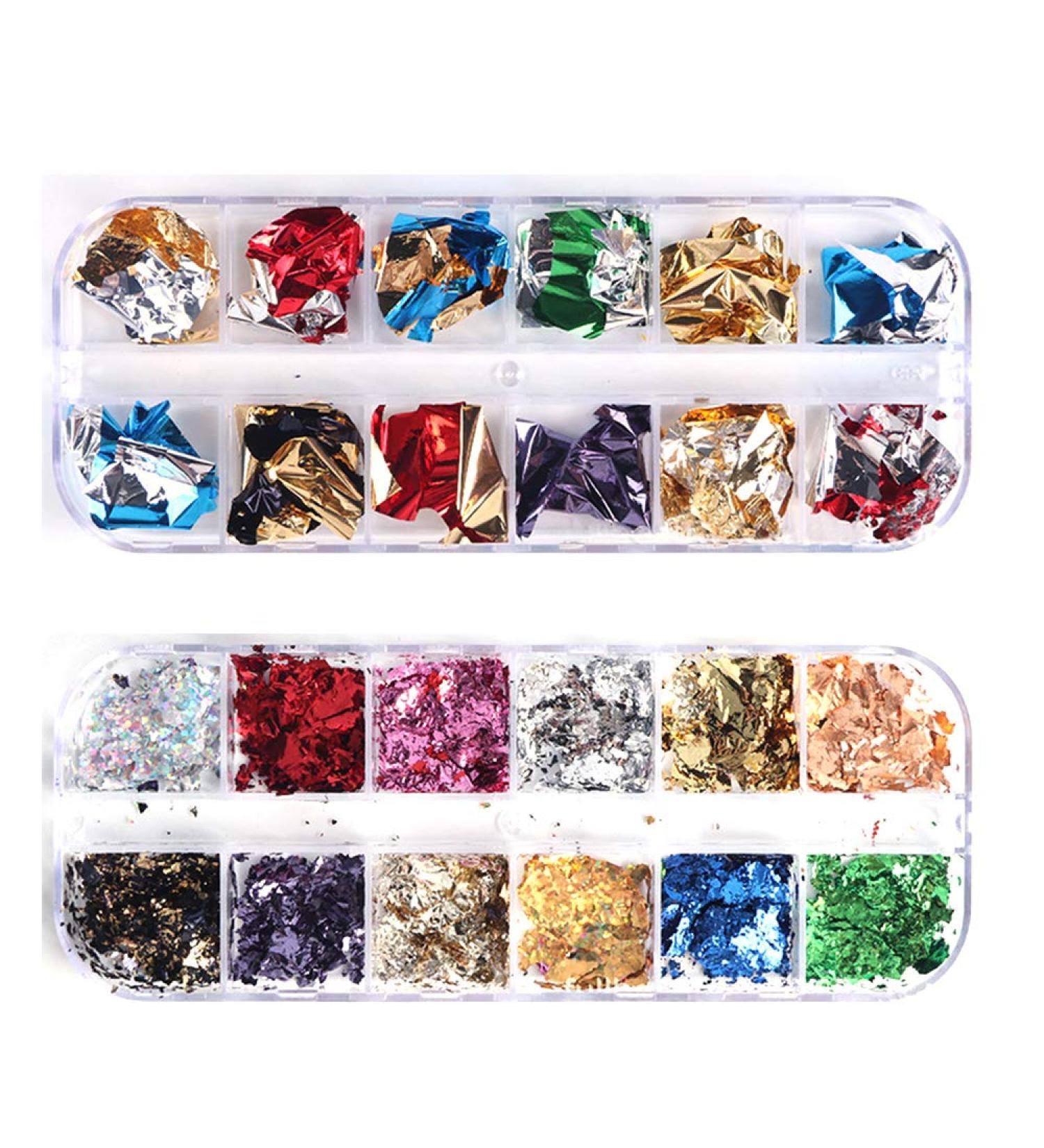 2 Sets Foil Chip Foil Nail Glitter Gold Leaf Schabin Flakes Metallic Manicure Scrap Paper Nail Art Decal - Buy Online on GoSupps.com