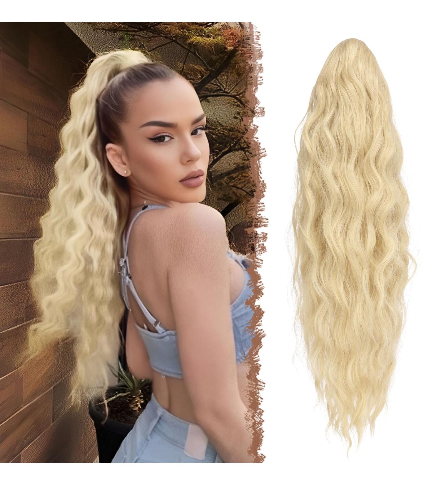 Buy 65cm Platinum Blonde Long Braid Ponytail Hair Extension - Curly Synthetic Clip-In for Women - Buy Online on GoSupps.com