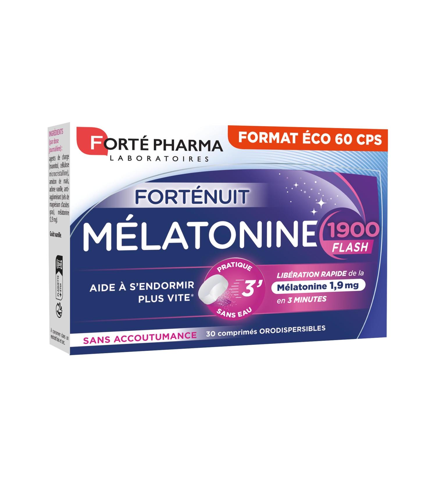 Fort Pharma - Melatonin 1900 Flash Eco Format | Melatonin 1.9mg Sucking Tablets - Fast Action | Sleep Supplement | Sleep Faster Sleep Supplement | 60 orodispersible tablets 1/day - Buy Online on GoSupps.com