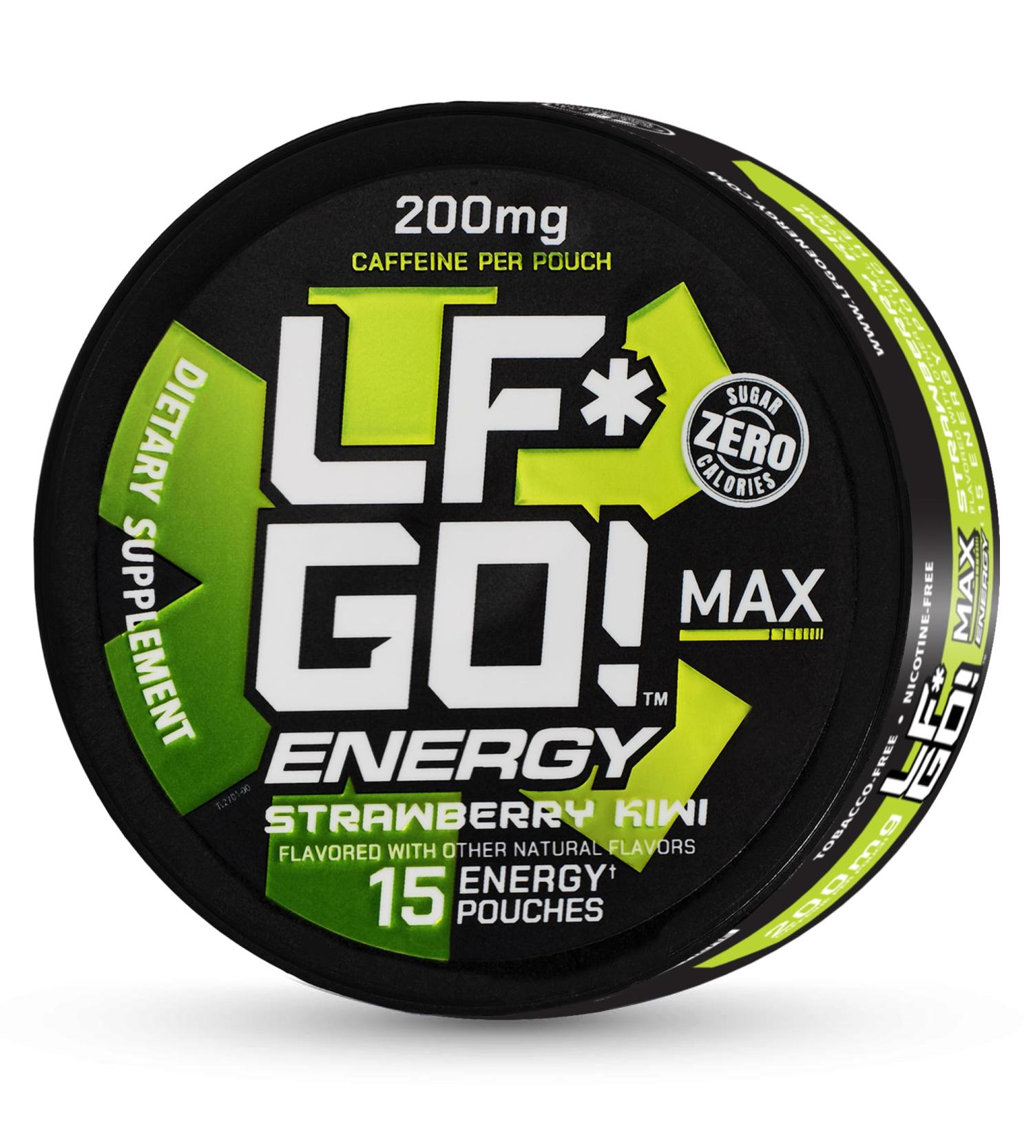 Energy Pouches - Caffeine Pouches with 200mg Natural Caffeine 6 Essential Vitamins & Minerals 0 Calories & Sugar - Strawberry Kiwi Flavor - 15 Pouches Per Can - Buy Online on GoSupps.com