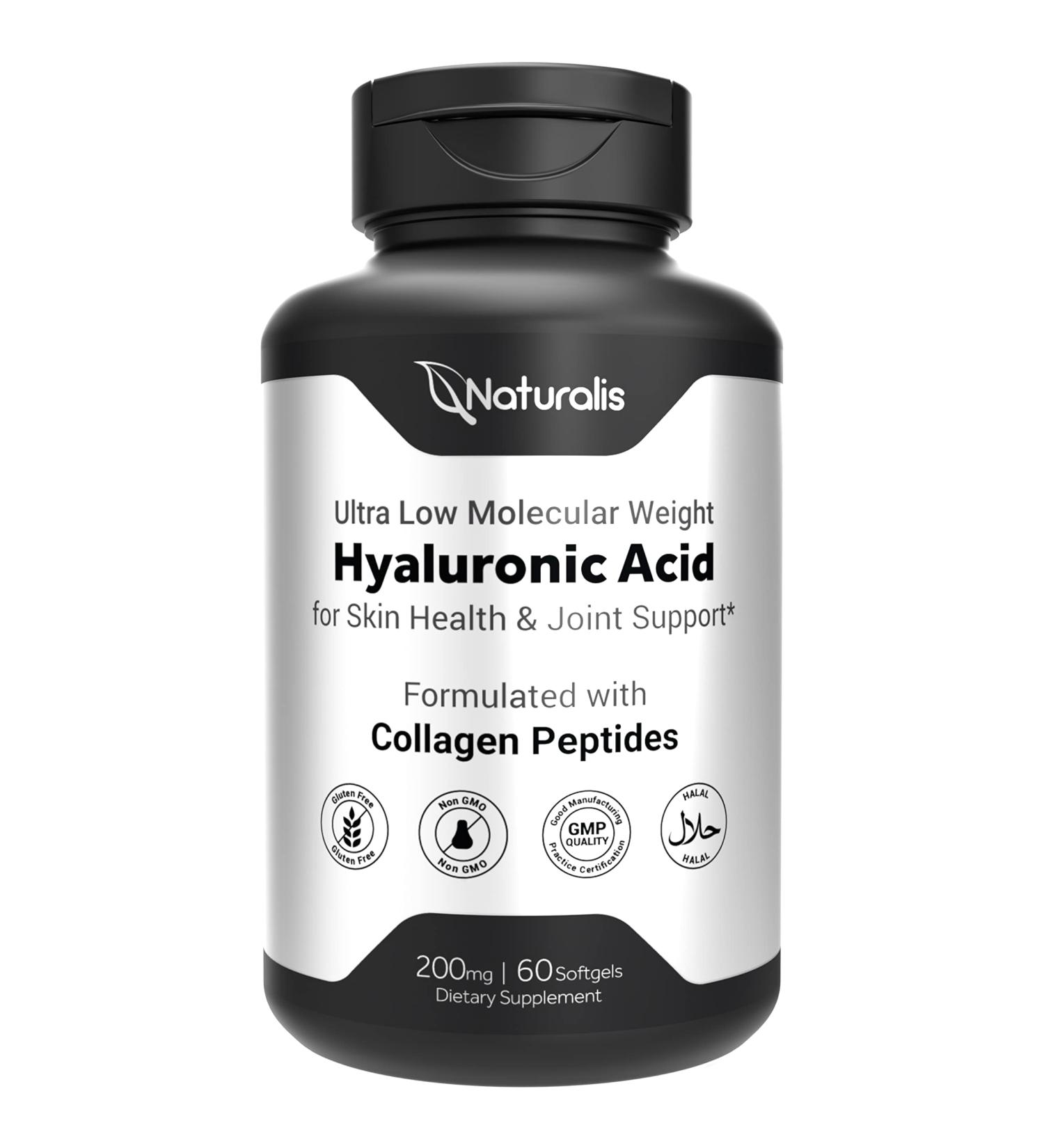 Naturalis Hyaluronic Acid 200mg  10x Better Absorption Ultra Low Molecular Weight with Collagen  Biotin  Selenium & Vitamin E | Hair  Skin  Nails & Joint Supplements | 60 Softgels 60 Count (Pack of 1) - Buy Online on GoSupps.com