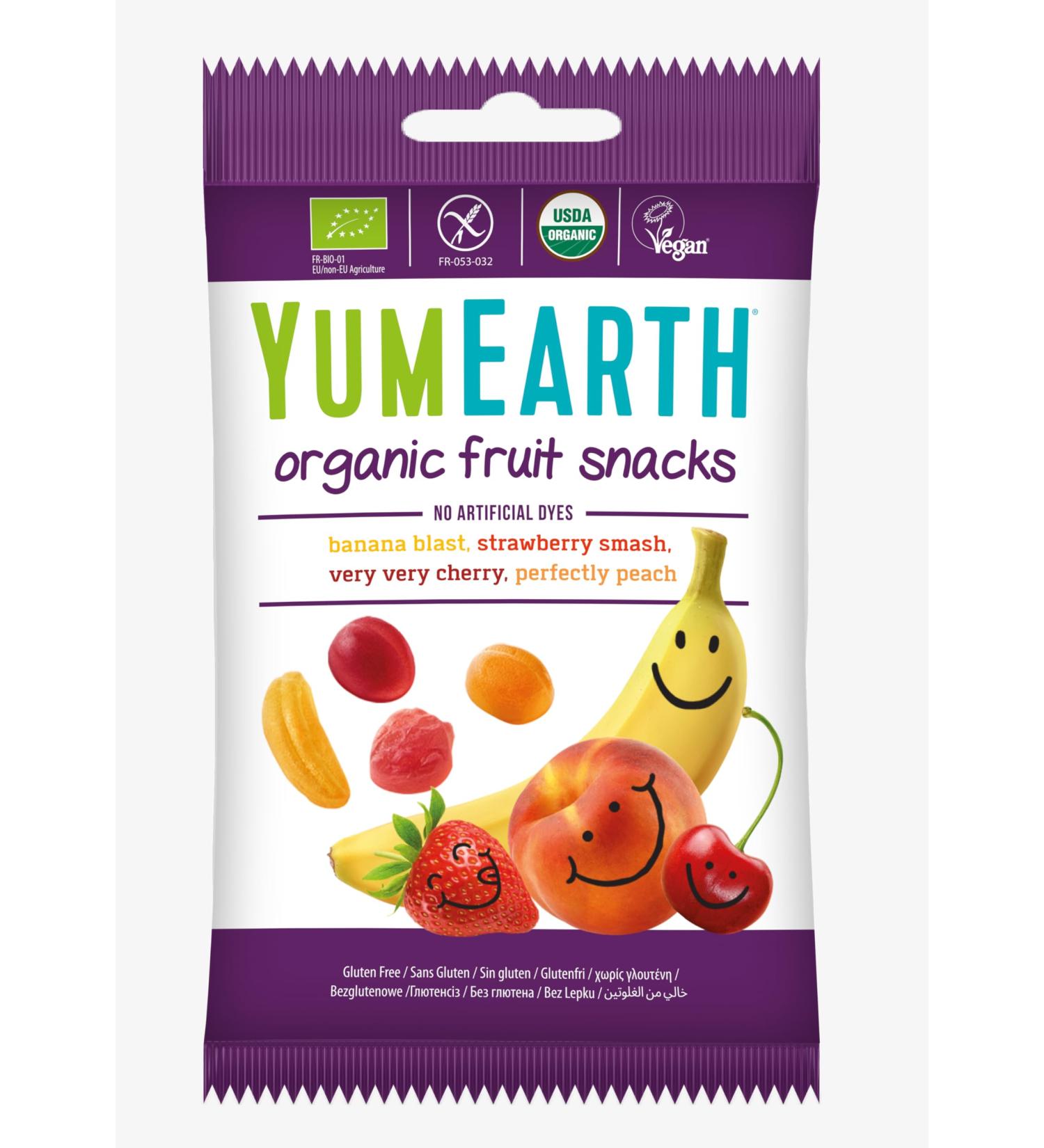  YumEarth YUMEARTH - Organic Vegan & Gluten-Free Fruit Snacks - Soft Natural Fruit Candies - 4 Original Flavors - Banana Strawberry Cherry & Peach - 12 x 50g Bags - Buy Online on GoSupps.com