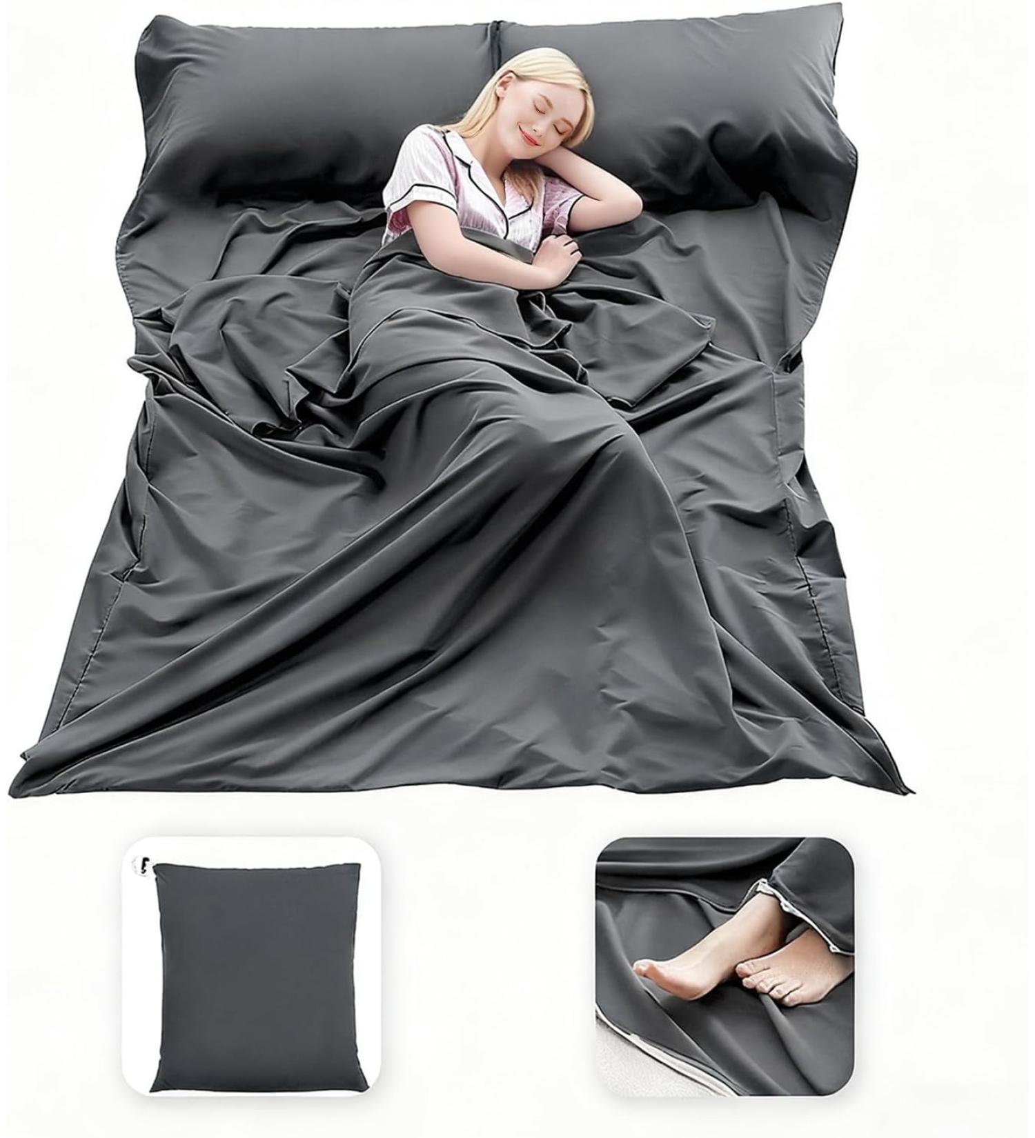 MongByYa Sleeping Bag Liner Lightweight Compact Sleeping Bag Sack Portable Clean Travel Sheet Camping Sleep Sheet for Backpacking Hotel Hiking 82.7'' X 45.3'' - Silver Gray - Buy Online on GoSupps.com