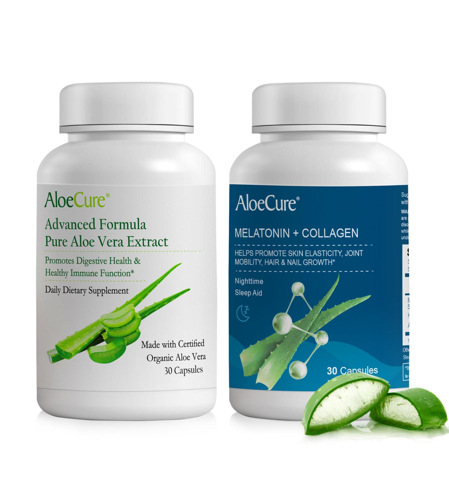 AloeCure Organic Aloe Vera Capsules 2 Pack - Aloe Capsules 1btl x 30caps, Melatonin 1btl - Buy Online on GoSupps.com