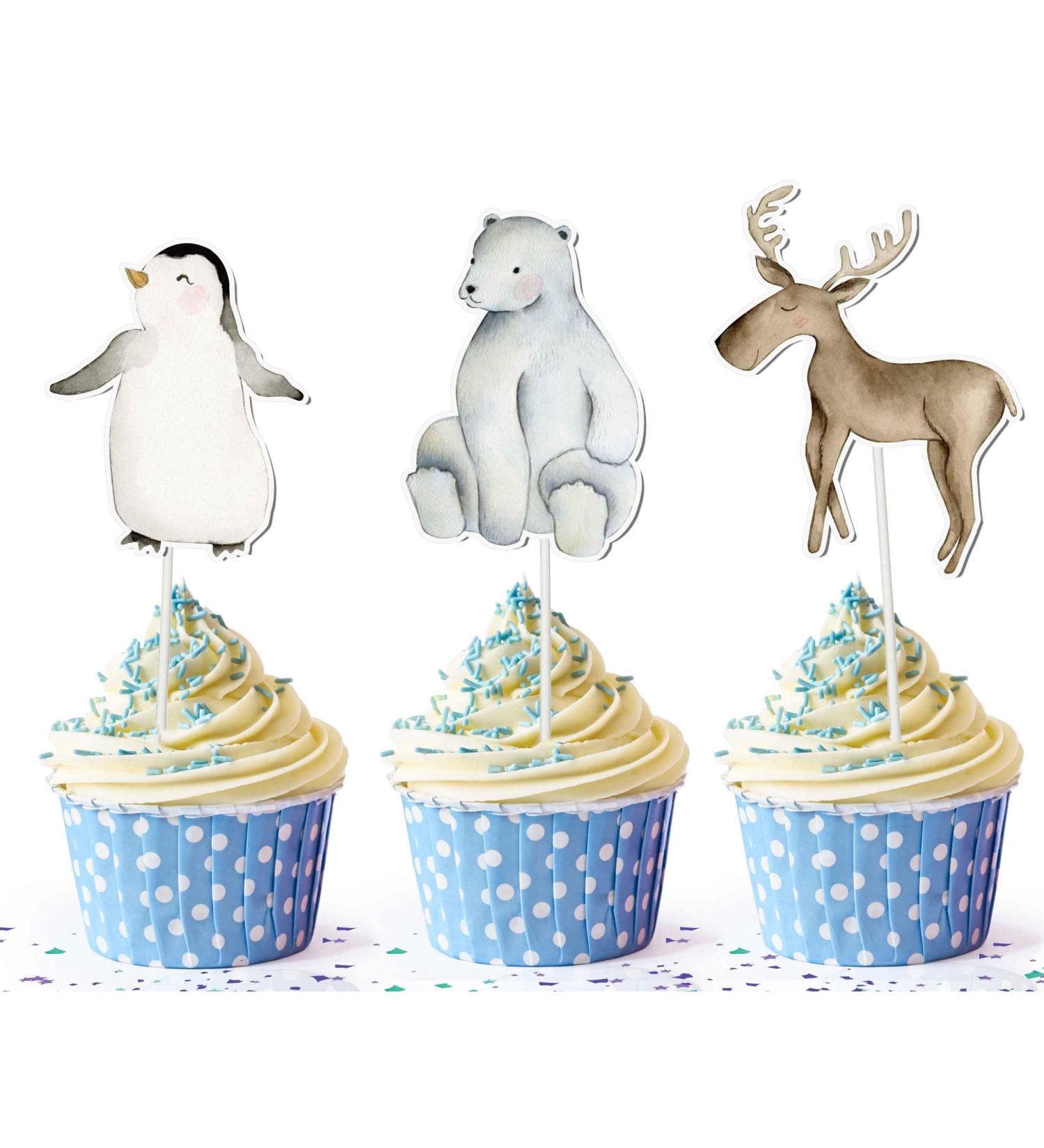PC Arctic Animals Cupcake Toppers - Set of 10 | Perfect for Birthday and Baby Shower Decorations Blue - Buy Online on GoSupps.com