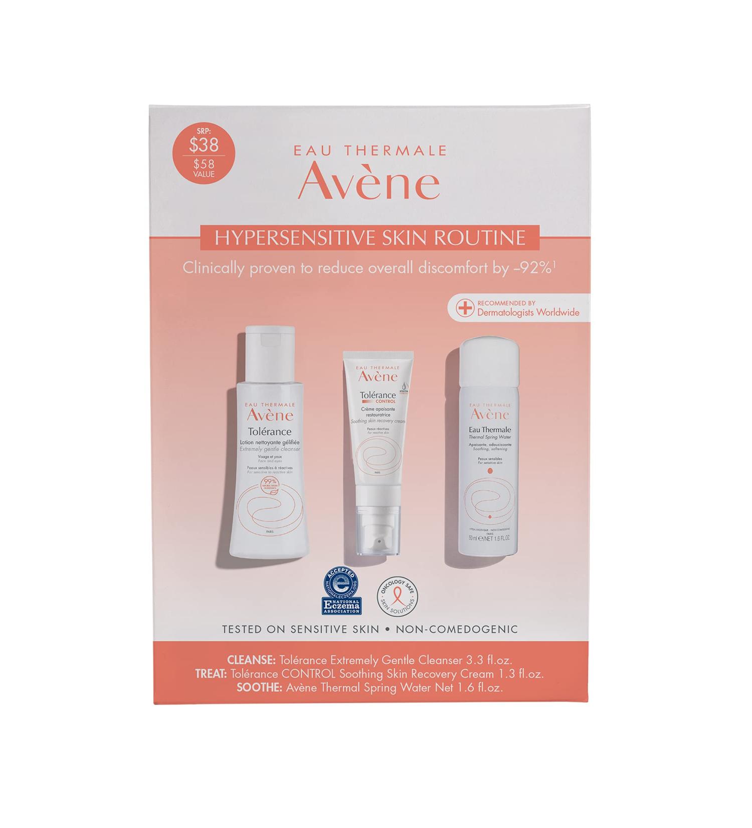 Eau Thermale Avene Hypersensitive Skin Starter Kit Complete Hypersensitive Skin Care Routine Cream Cleanser and Spray Updated Formula