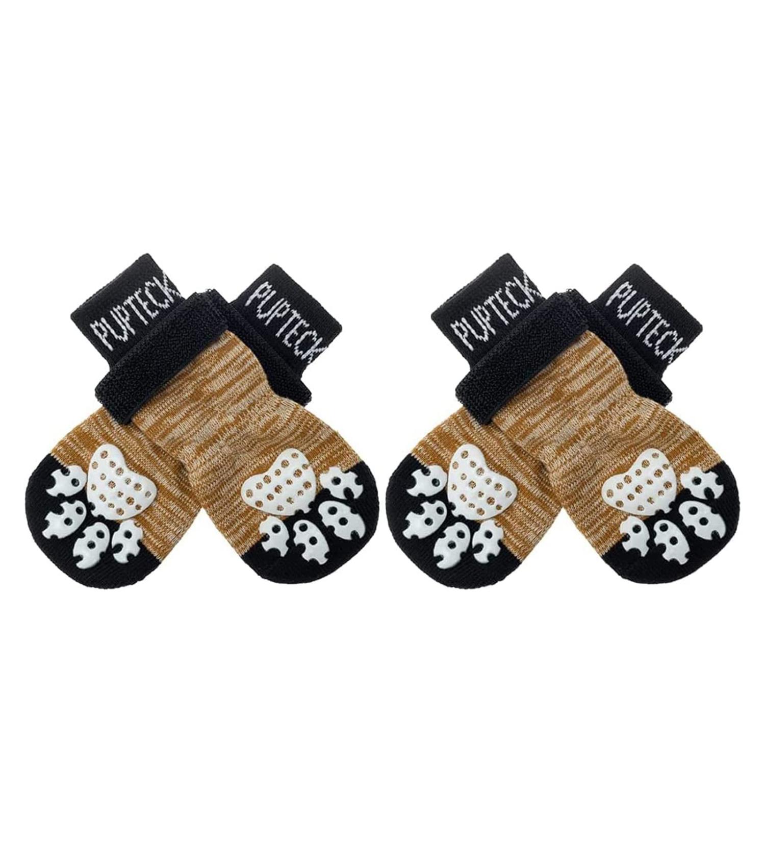 Pupeck Double-Sided Anti-Slip Dog Socks - 2 Pairs with Adjustable Straps for Summer Paw Protection & Traction Control on Hardwood Floors - Small Khaki - Buy Online on GoSupps.com