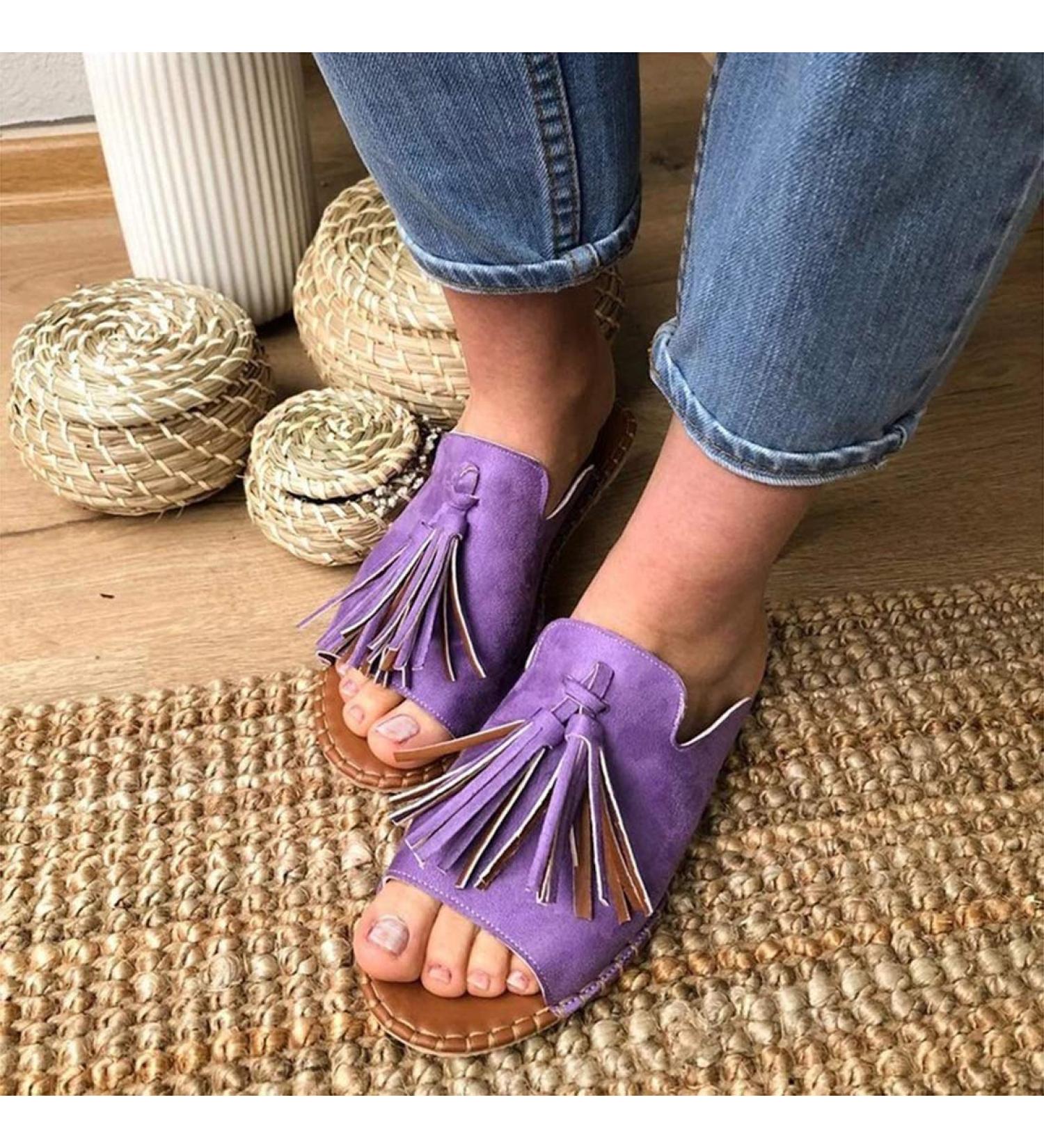Shop Flat Plateau Sandals for Women | Fashionable Tassel Leather Comfortable Open Toe Gladiator Beach Sandals | Summer Style Non-Slip Outdoor Footwear - Oranje 43 - Buy Online on GoSupps.com